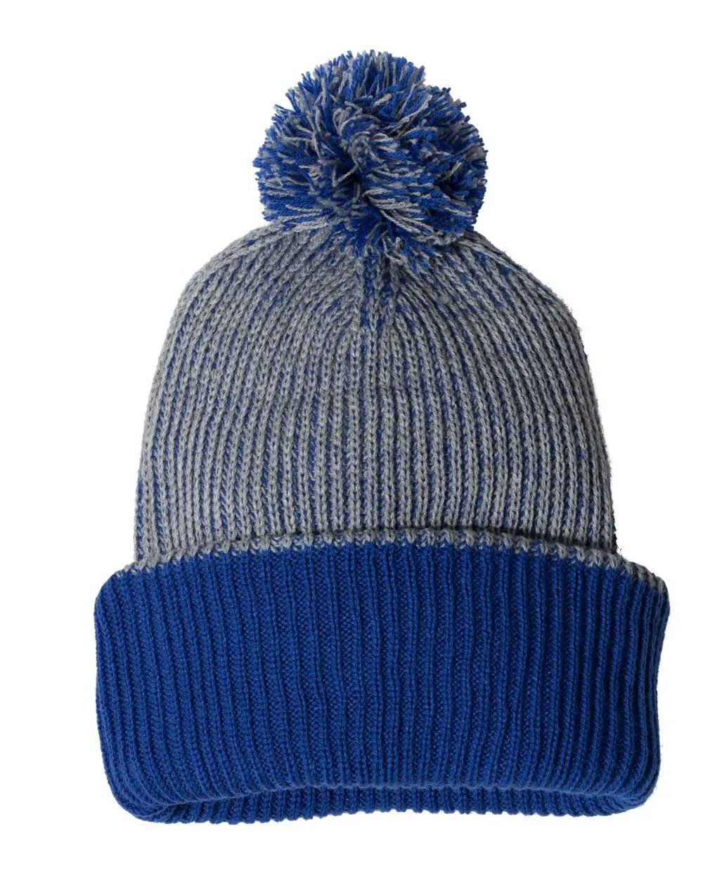 Sportsman 12" Speckled Pom-Pom Cuffed Beanie in Heather Grey/ Royal