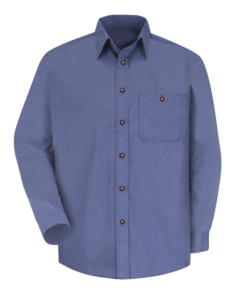 Red Kap Men's Mini-Plaid Uniform Long Sleeve Shirt in Grey/ Blue Plaid - 323