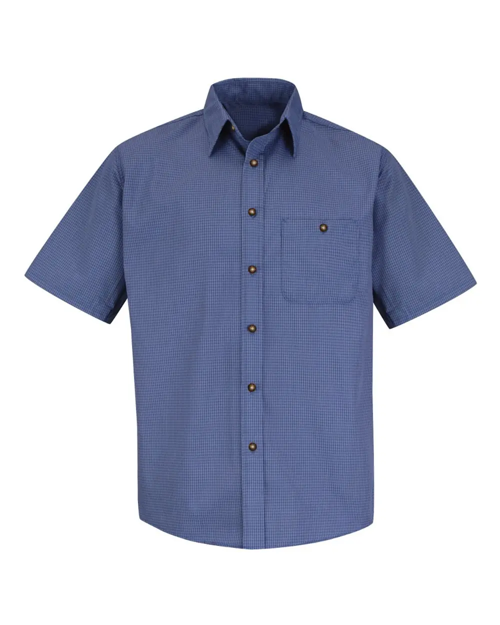 Red Kap Men's Tall Mini-Plaid Uniform Short Sleeve Shirt in Grey/ Blue Plaid