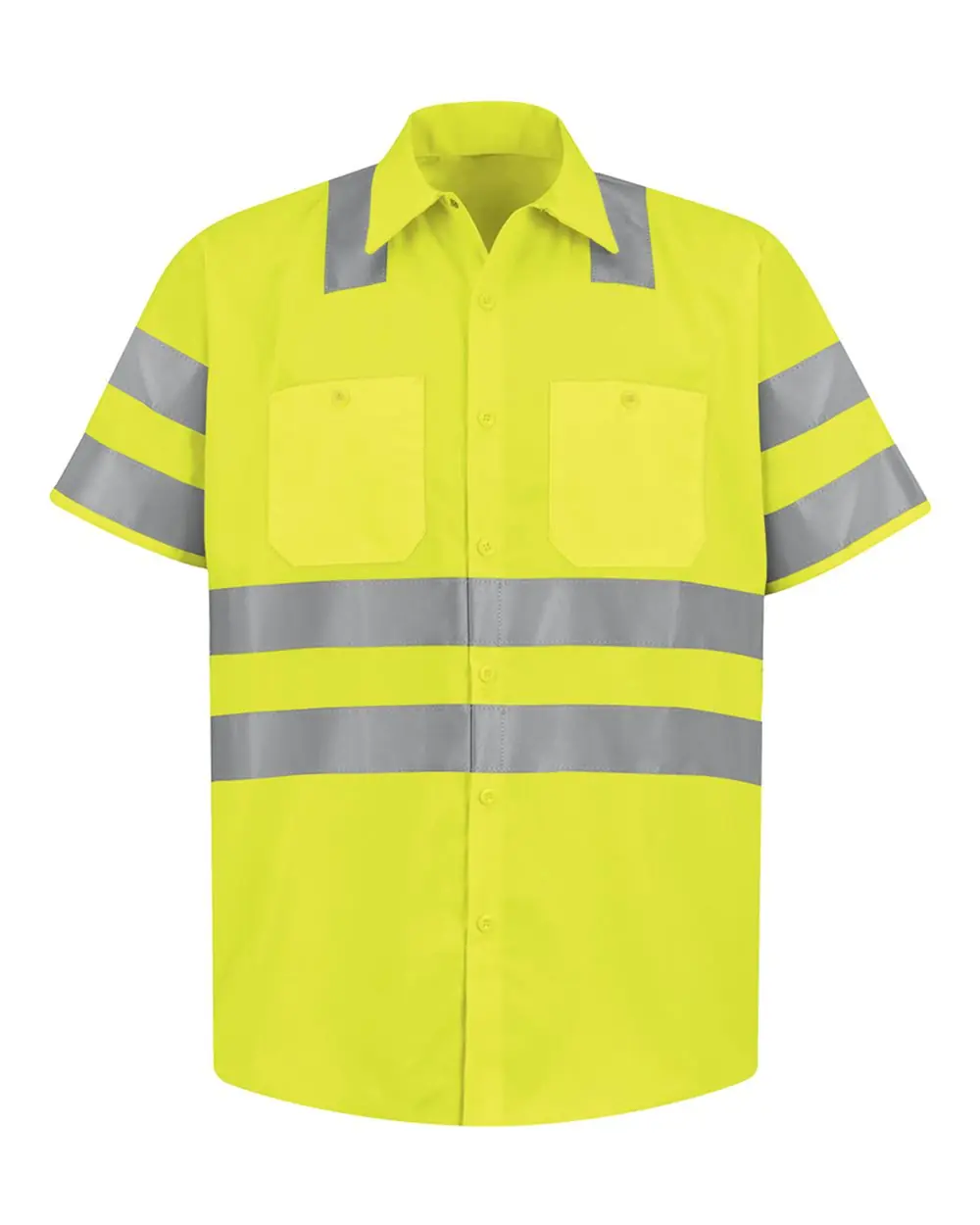 Red Kap Men's Tall High Visibility Safety Short Sleeve Work Shirt in AB-Fluorescent Yellow/ Green