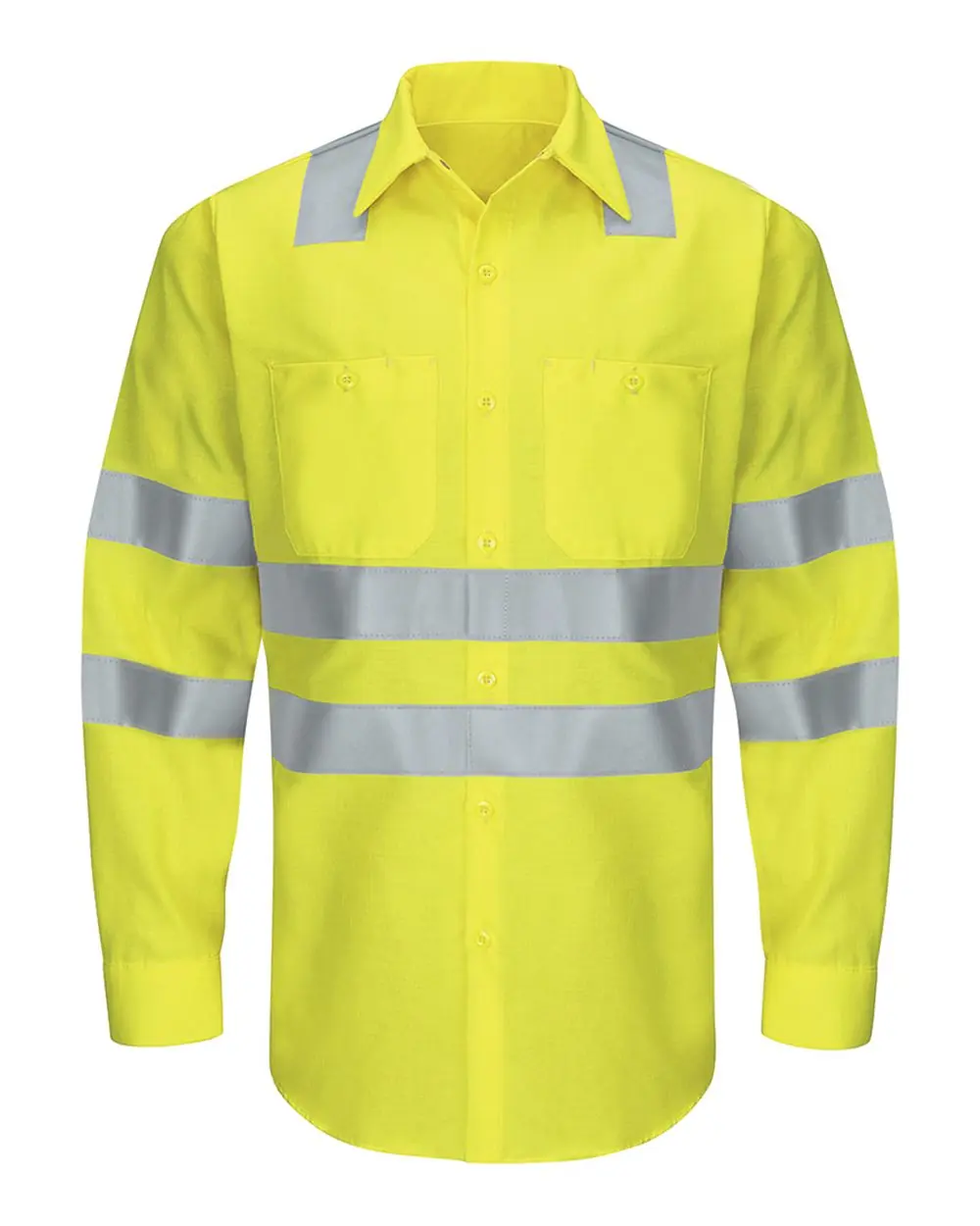 Red Kap Men's Tall Enhanced & Hi-Visibility Long Sleeve Work Shirt in AB-Fluorescent Yellow/ Green