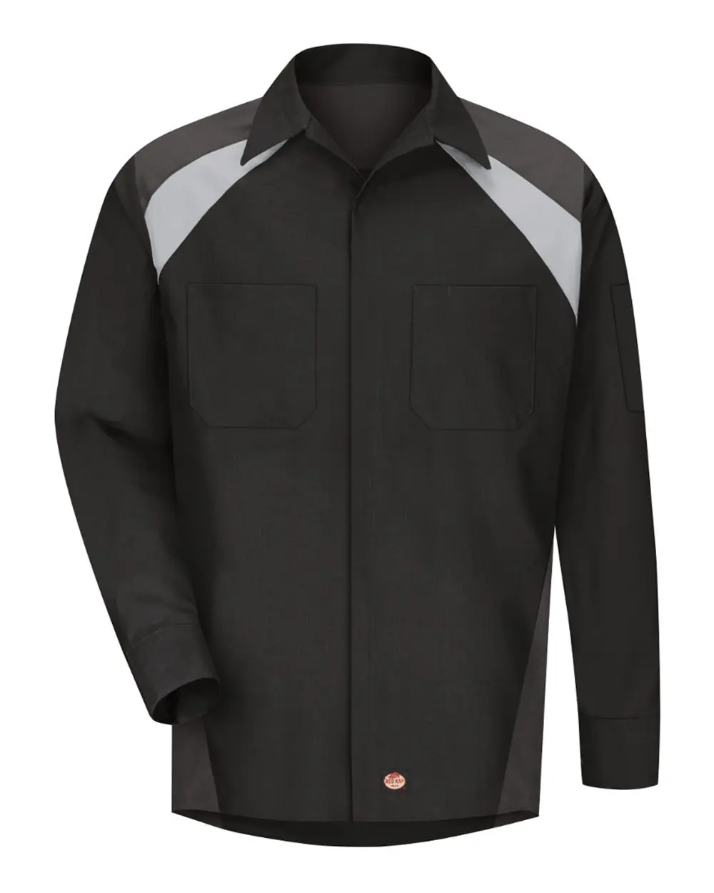 Red Kap Men's Tall Long Sleeve Tri-Color Shop Shirt in Black/ Charcoal/ Light Grey