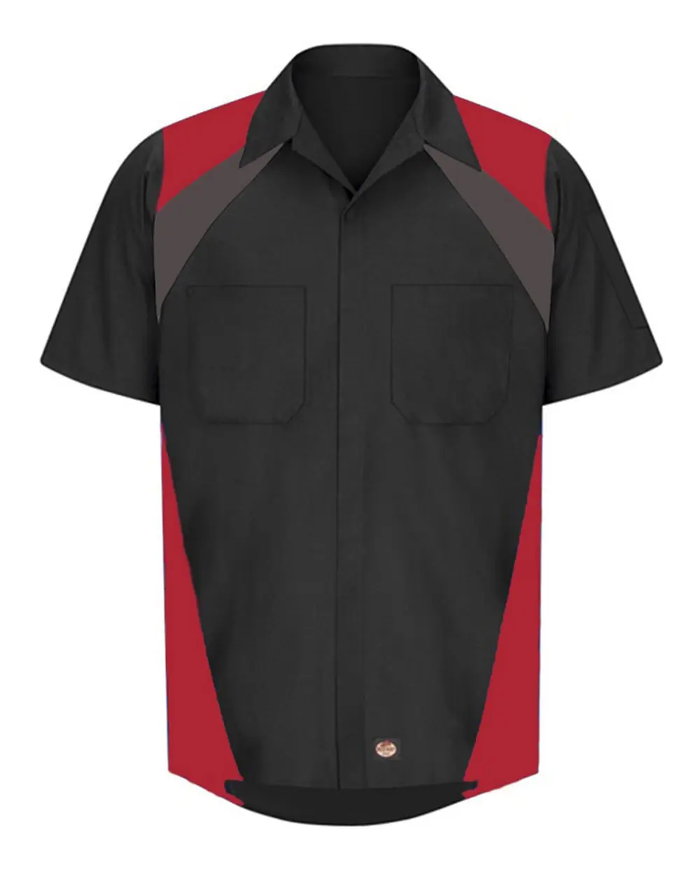 Red Kap Men's Tri-Color Short Sleeve Shop Shirt in Black/ Charcoal/ Red