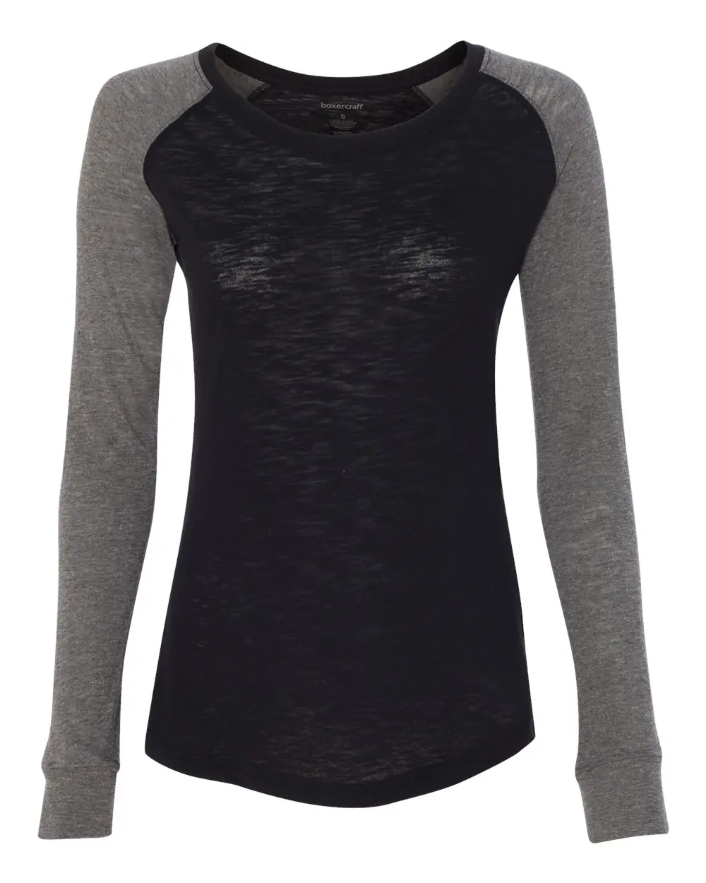 Boxercraft Women’s Preppy Patch Slub Long Sleeve T-Shirt in Black/ Granite