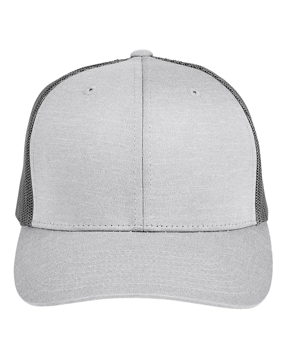 Team 365 Zone Sonic Heather Trucker Cap by Yupoong in Athletic Heather/ Sport Graphite