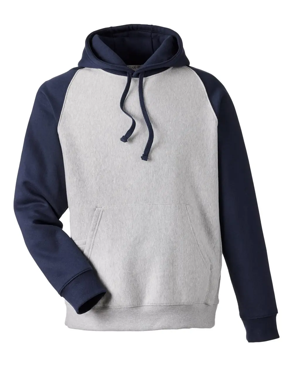 Team 365 Unisex Zone HydroSport™ Heavyweight Colorblock Hooded Sweatshirt in Athletic Heather/ Sport Dark Navy