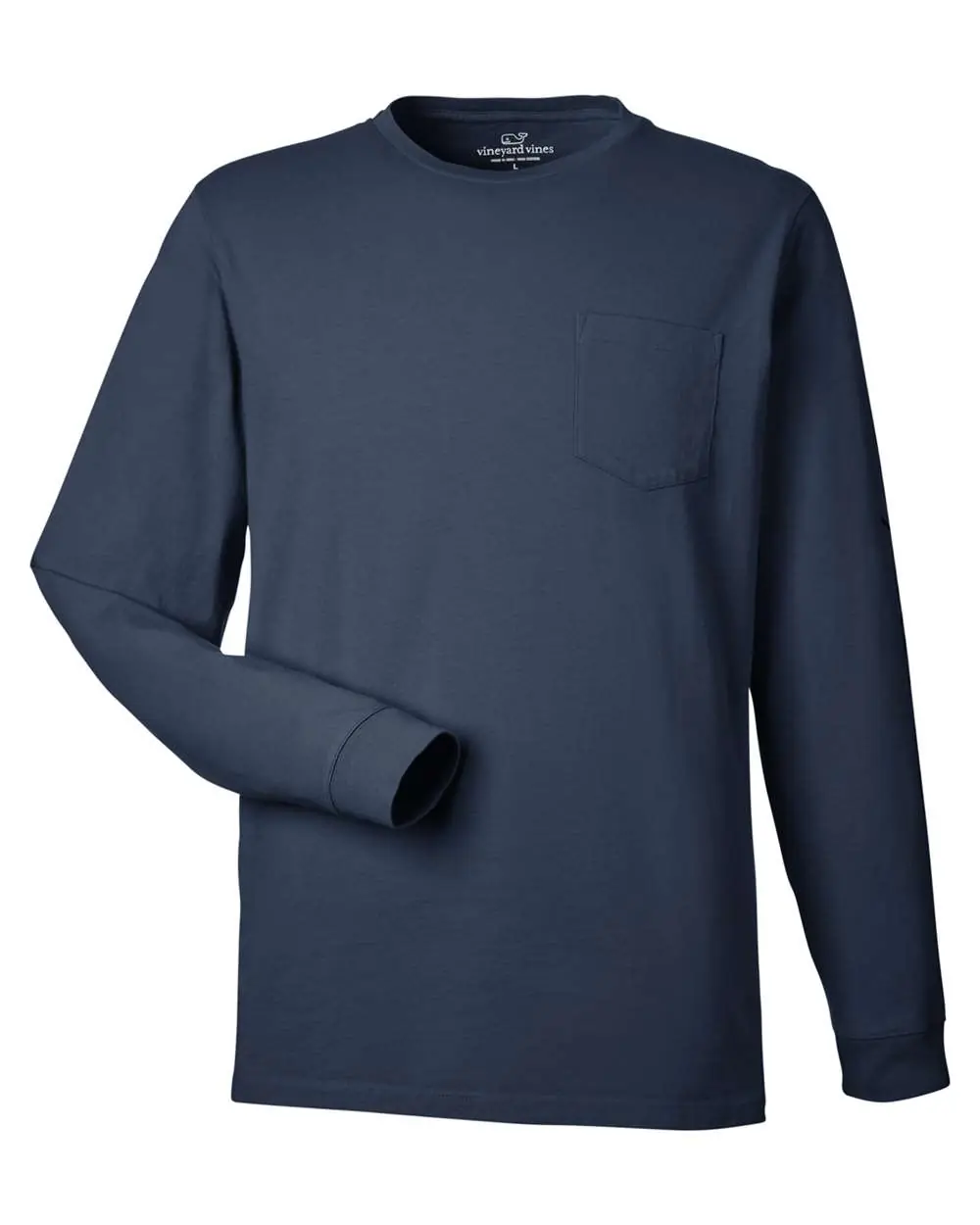 vineyard vines Unisex Long Sleeve Pocket T-Shirt in Blue Blazer/ White Cap