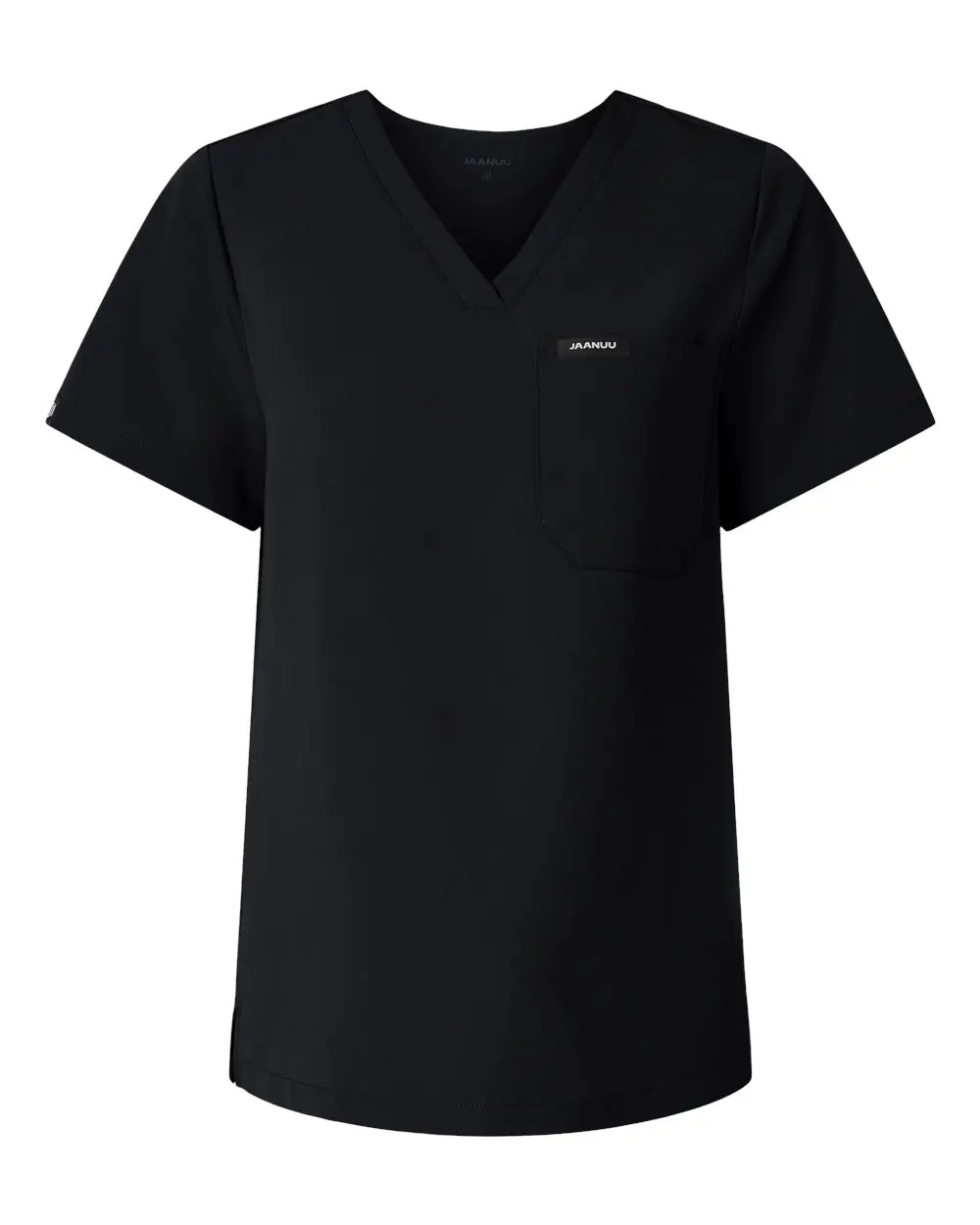 Jaanuu Women's Rhena Essential 1-Pocket Scrub V-Neck Top in Black