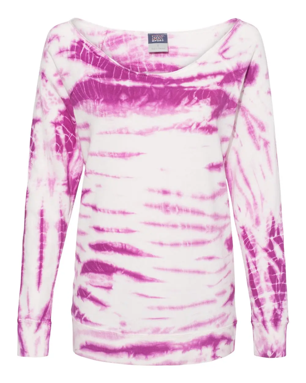 MV Sport Women's French Terry Off-the-Shoulder Tie-Dyed Sweatshirt in Dragonfruit