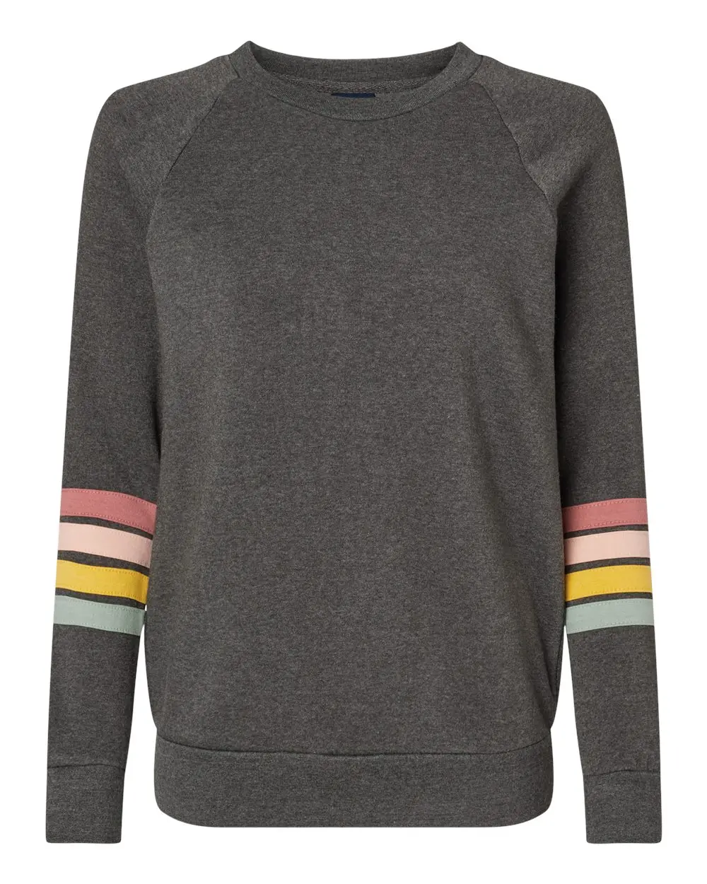 MV Sport Women's Striped Sleeves Crewneck Sweatshirt in Charcoal