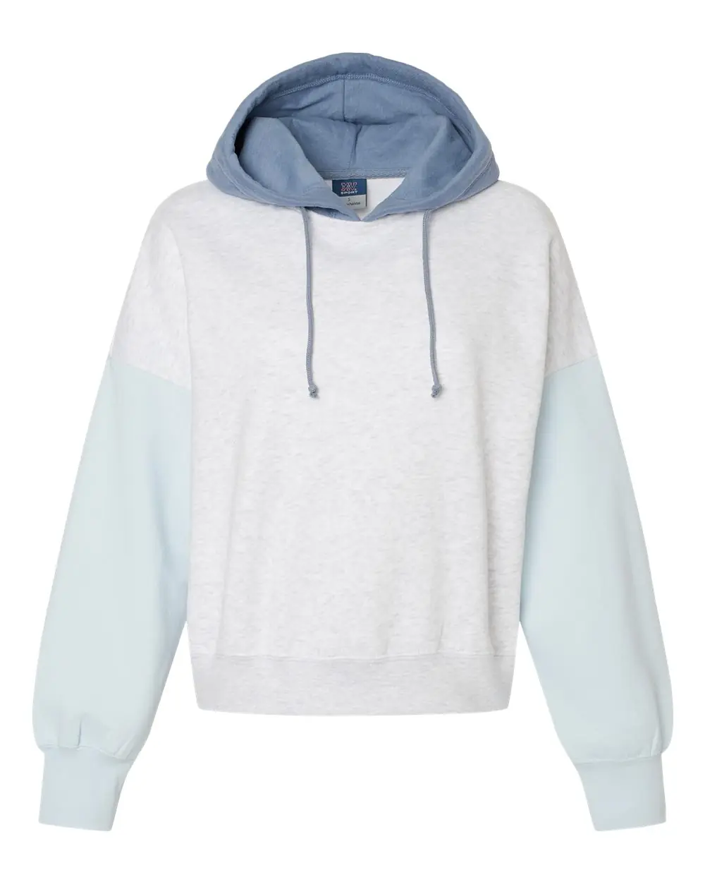 MV Sport Women's Sueded Fleece Colorblocked Crop Hooded Sweatshirt in Arctic Blue
