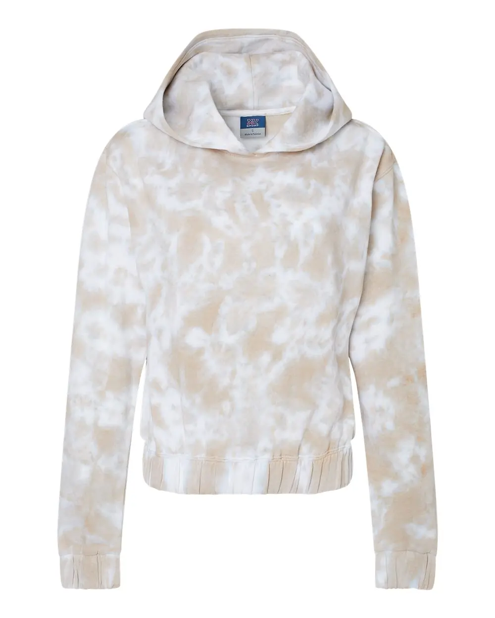 MV Sport Women's Sueded Fleece Tie-Dyed Crop Hooded Sweatshirt in Atmosphere