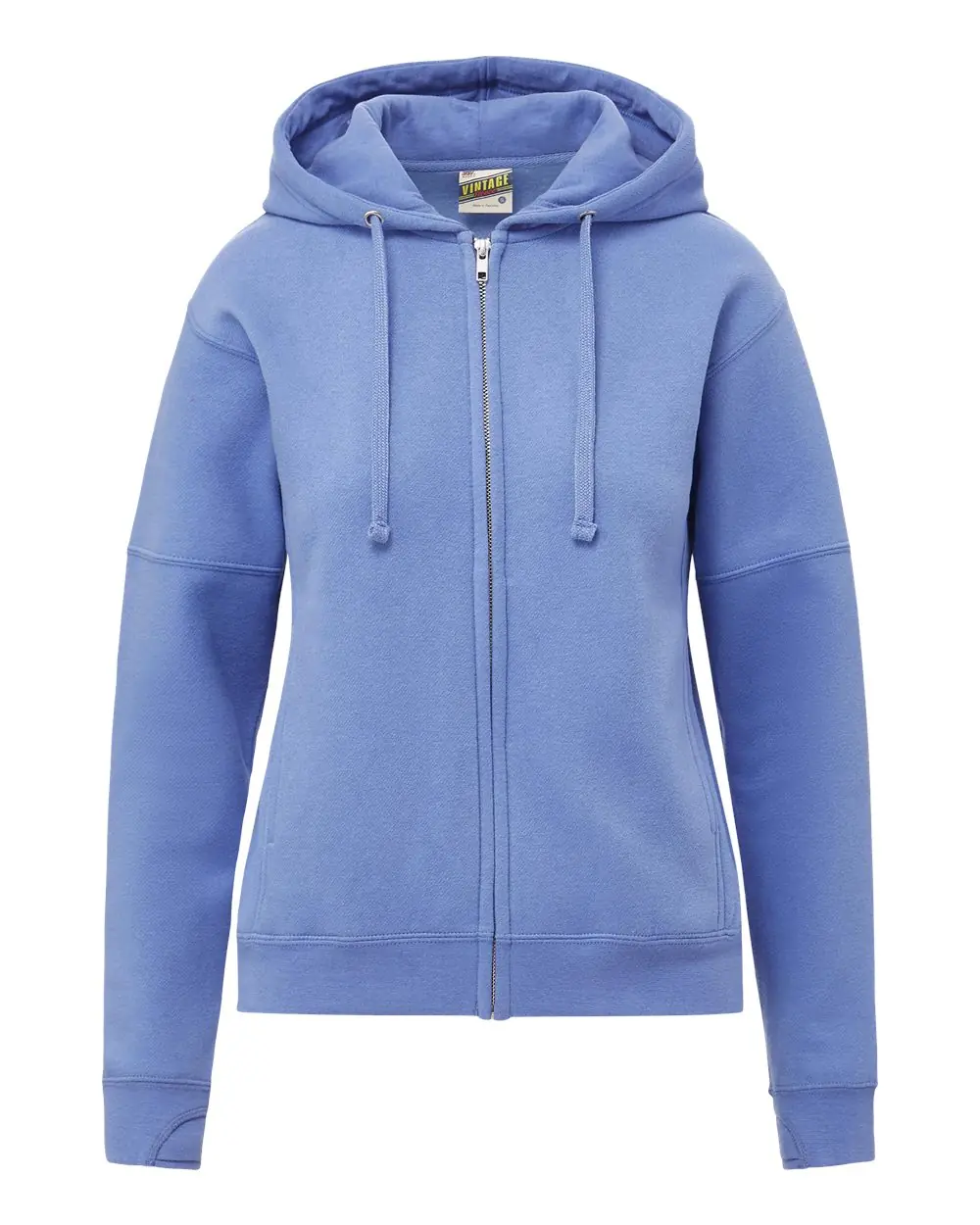 MV Sport Women's Vintage Fleece Hooded Full-Zip Sweatshirt in Blue Iris