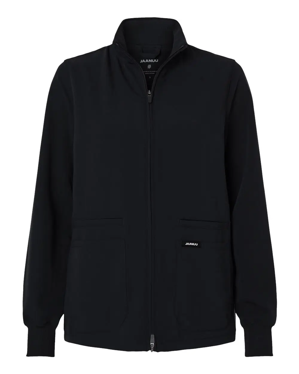 Jaanuu Women's Ceri Essential Full-Zip 6-Pocket Scrub Jacket in Black