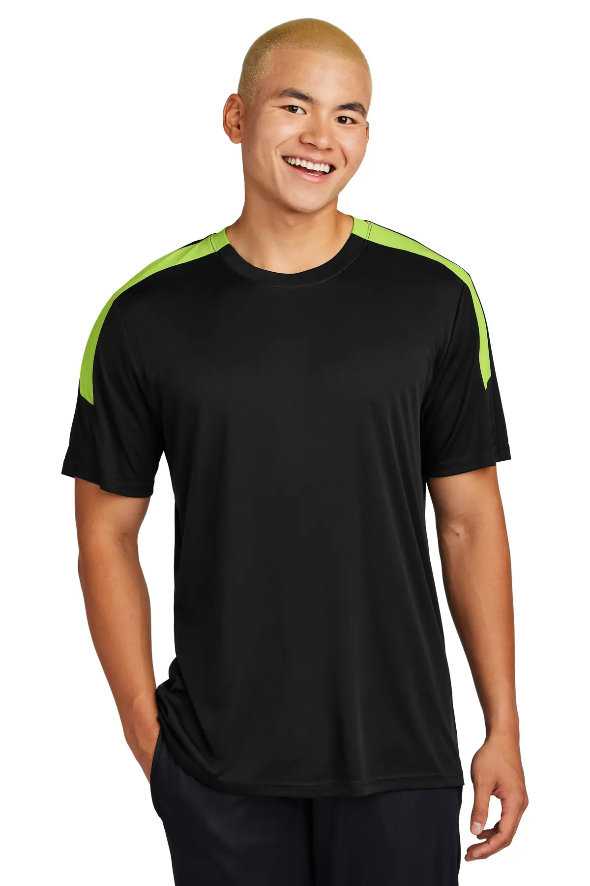 Sport-Tek Competitor United Crew in Black/ Lime Shock