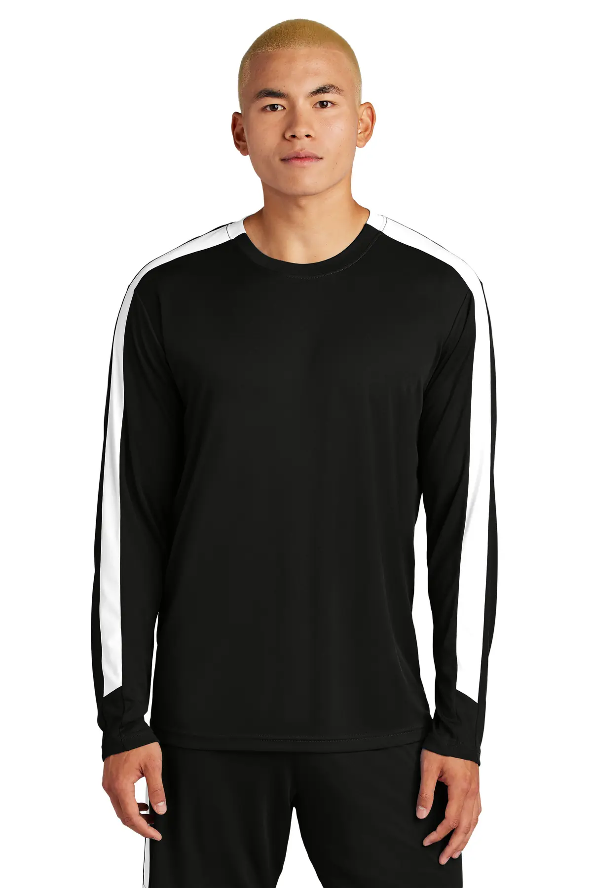 Sport-Tek Competitor United Long Sleeve Crew in Black/ White