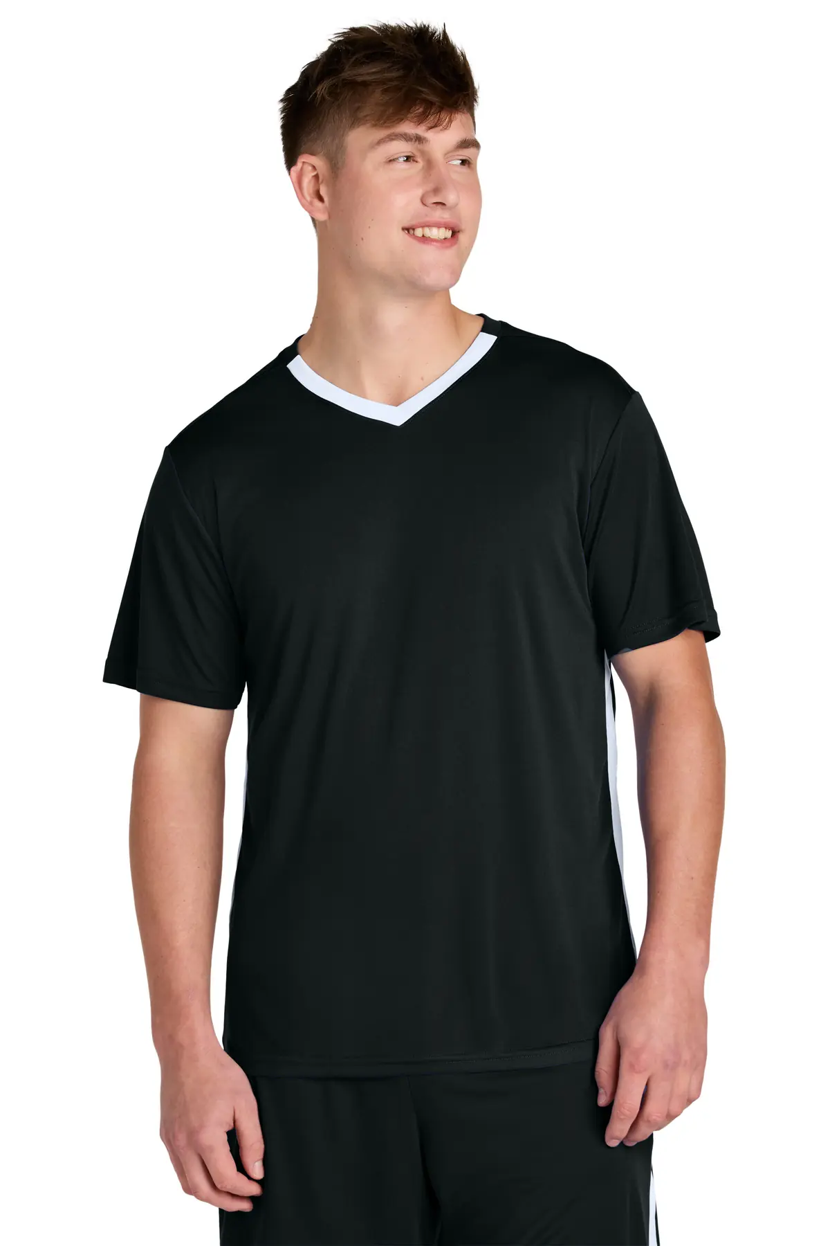 Sport-Tek Competitor United V-Neck in Black/ White