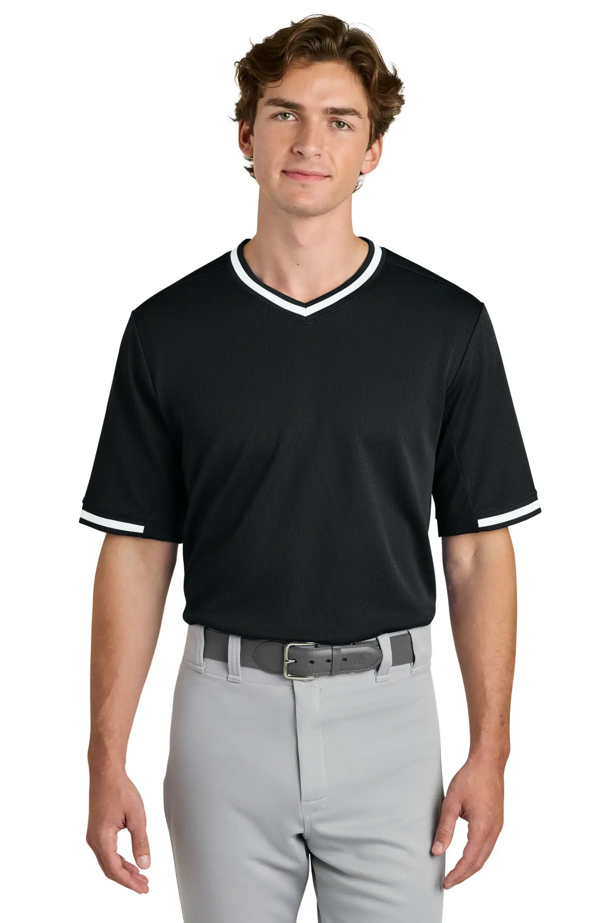 Sport-Tek Tough Mesh V-Neck Baseball Jersey in Black