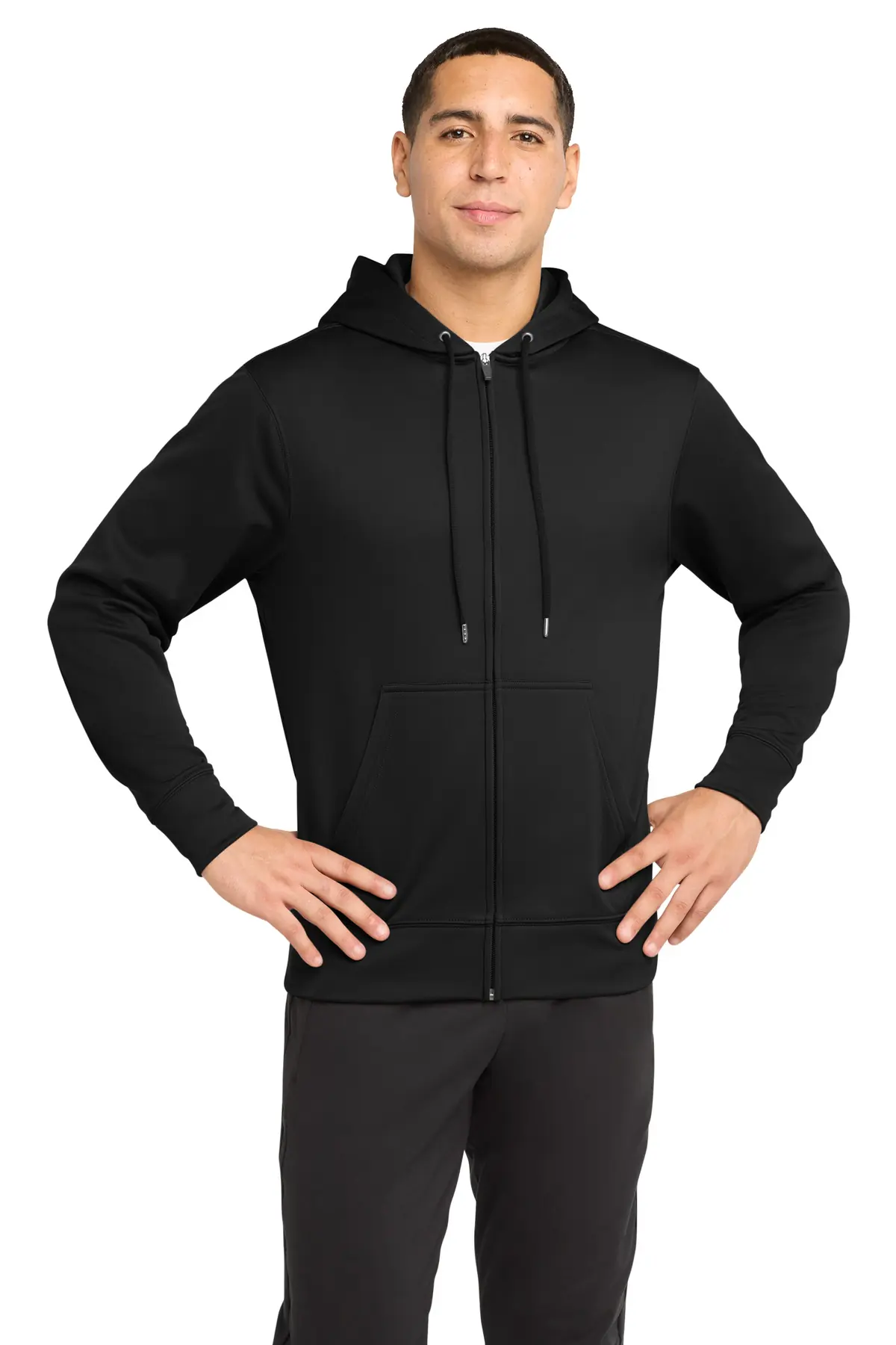 Sport-Tek Sport-Wick Fleece Full-Zip Hooded Jacket. in Black
