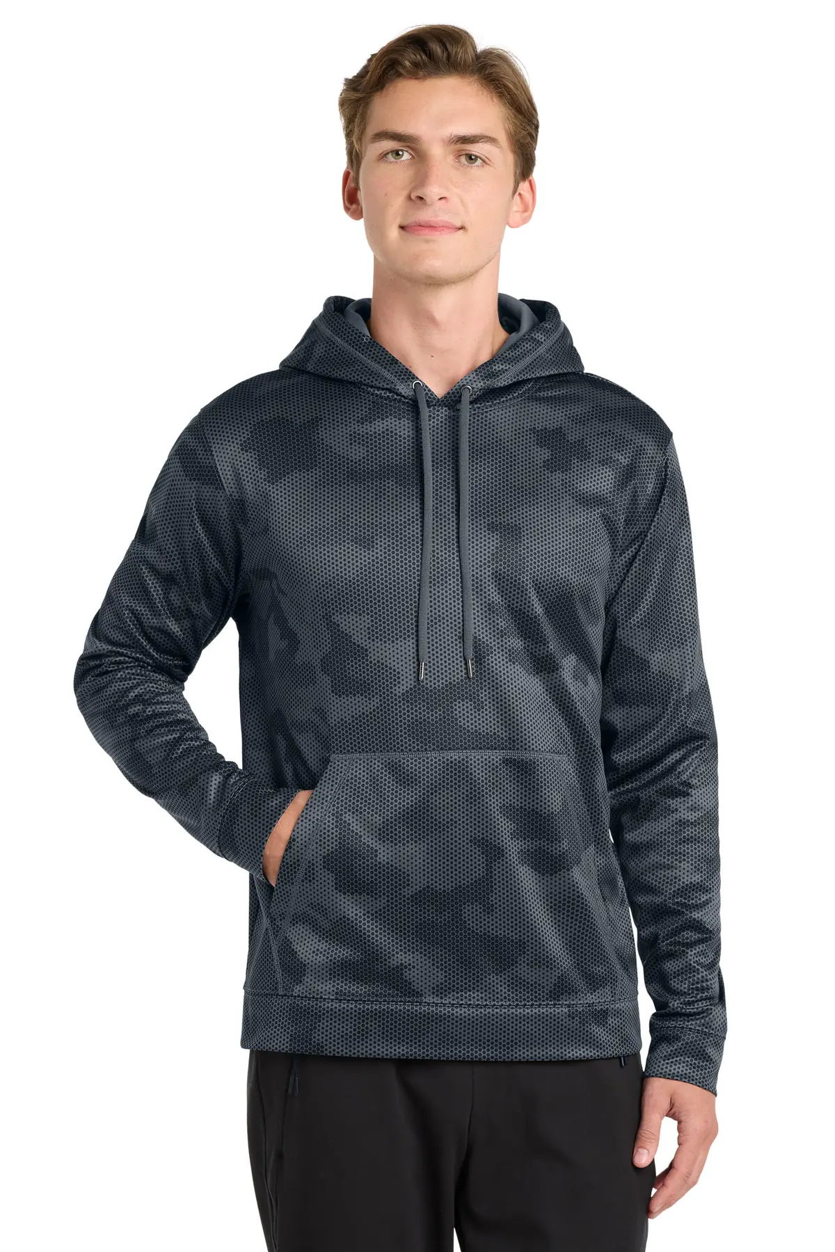 Sport-Tek Sport-Wick CamoHex Fleece Hooded Pullover. in Dark Smoke Grey