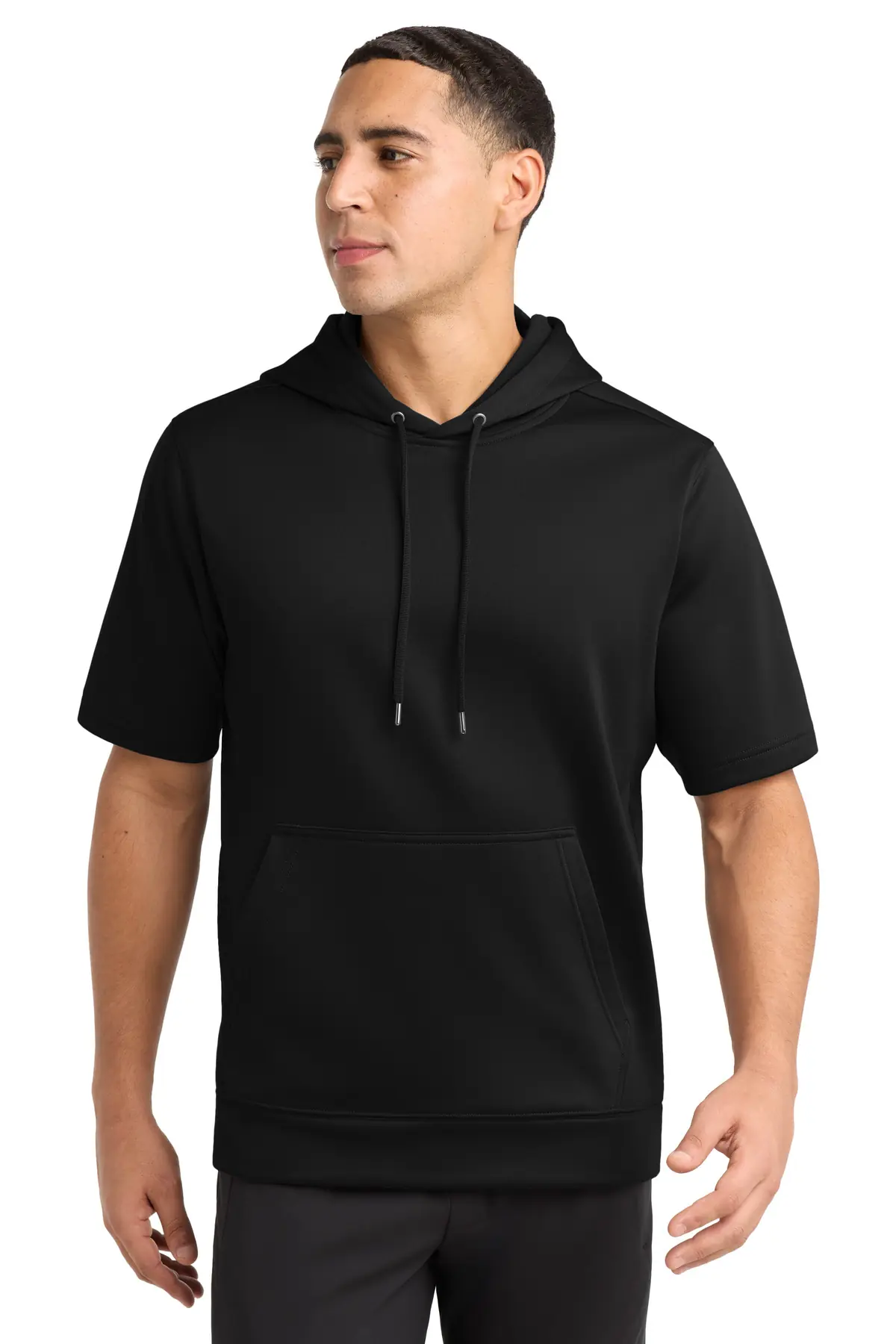 Sport-Tek Sport-Wick Fleece Short Sleeve Hooded Pullover. in Black
