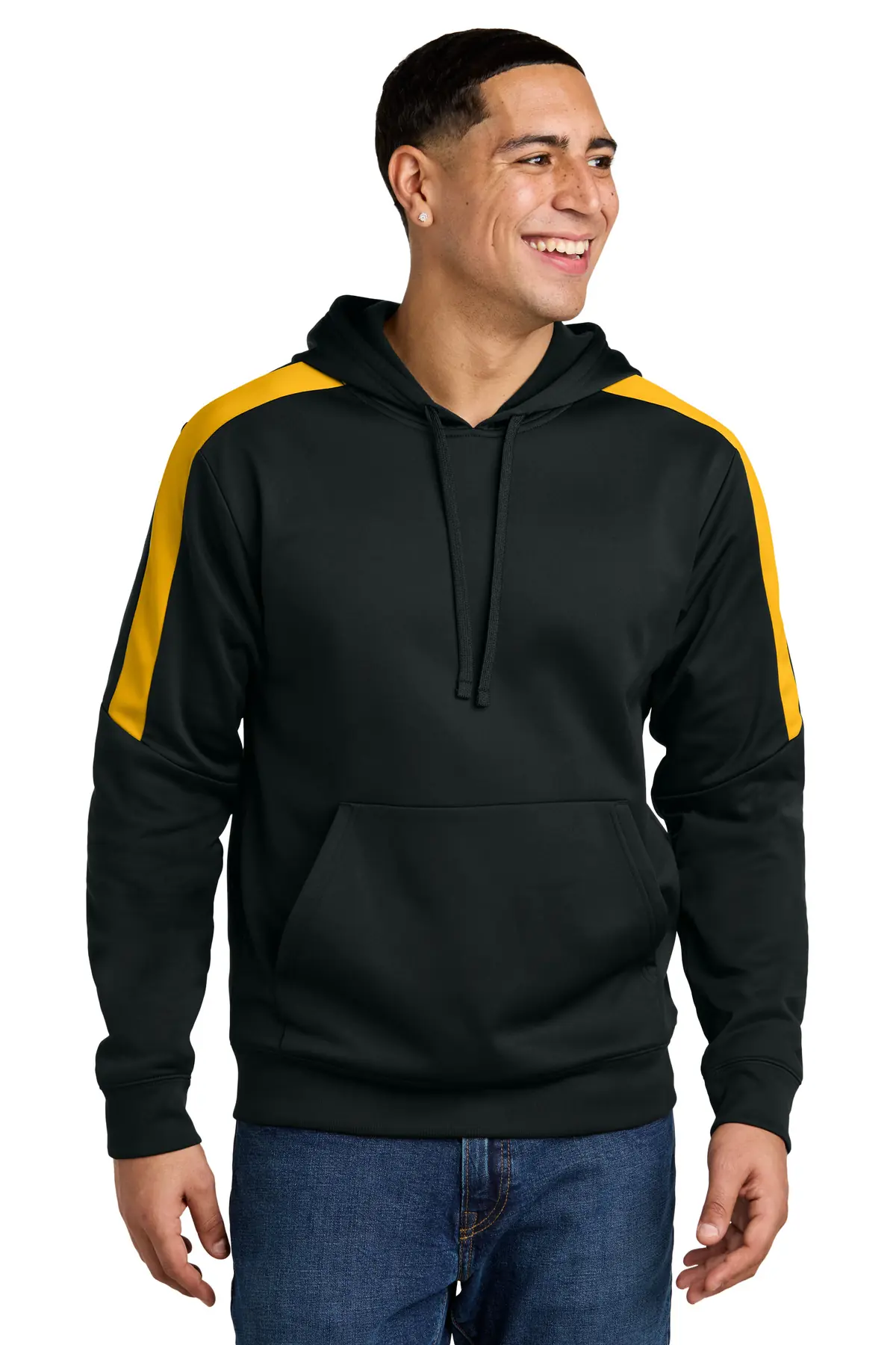 Sport-Tek Sport-Wick Fleece United Pullover Hoodie in Black/ Gold