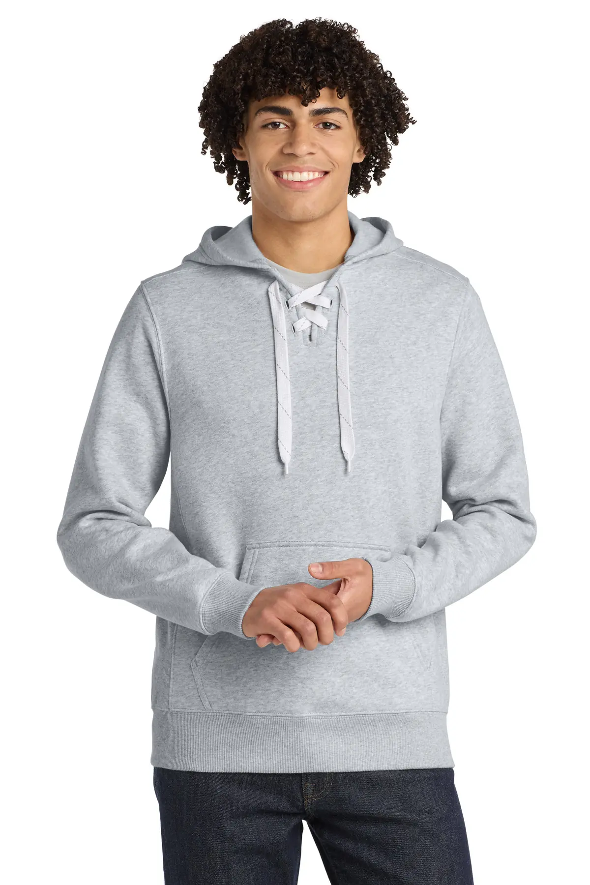 Sport-Tek Lace Up Pullover Hooded Sweatshirt. in Athletic Heather