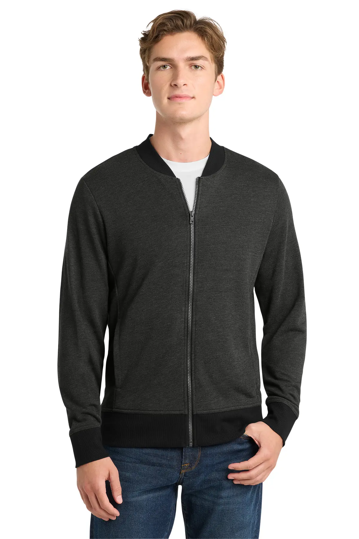 Sport-Tek Lightweight French Terry Bomber. in Heather Black