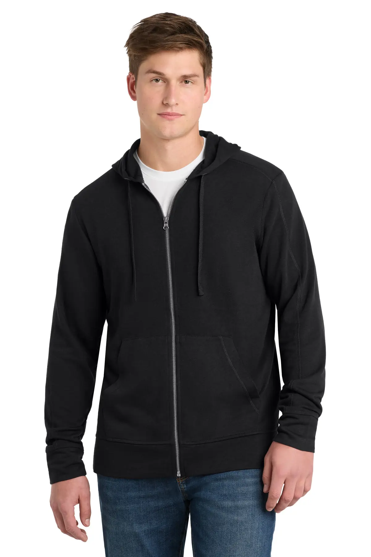 Sport-Tek PosiCharge Tri-Blend Wicking Fleece Full-Zip Hooded Jacket in Black Triad Solid
