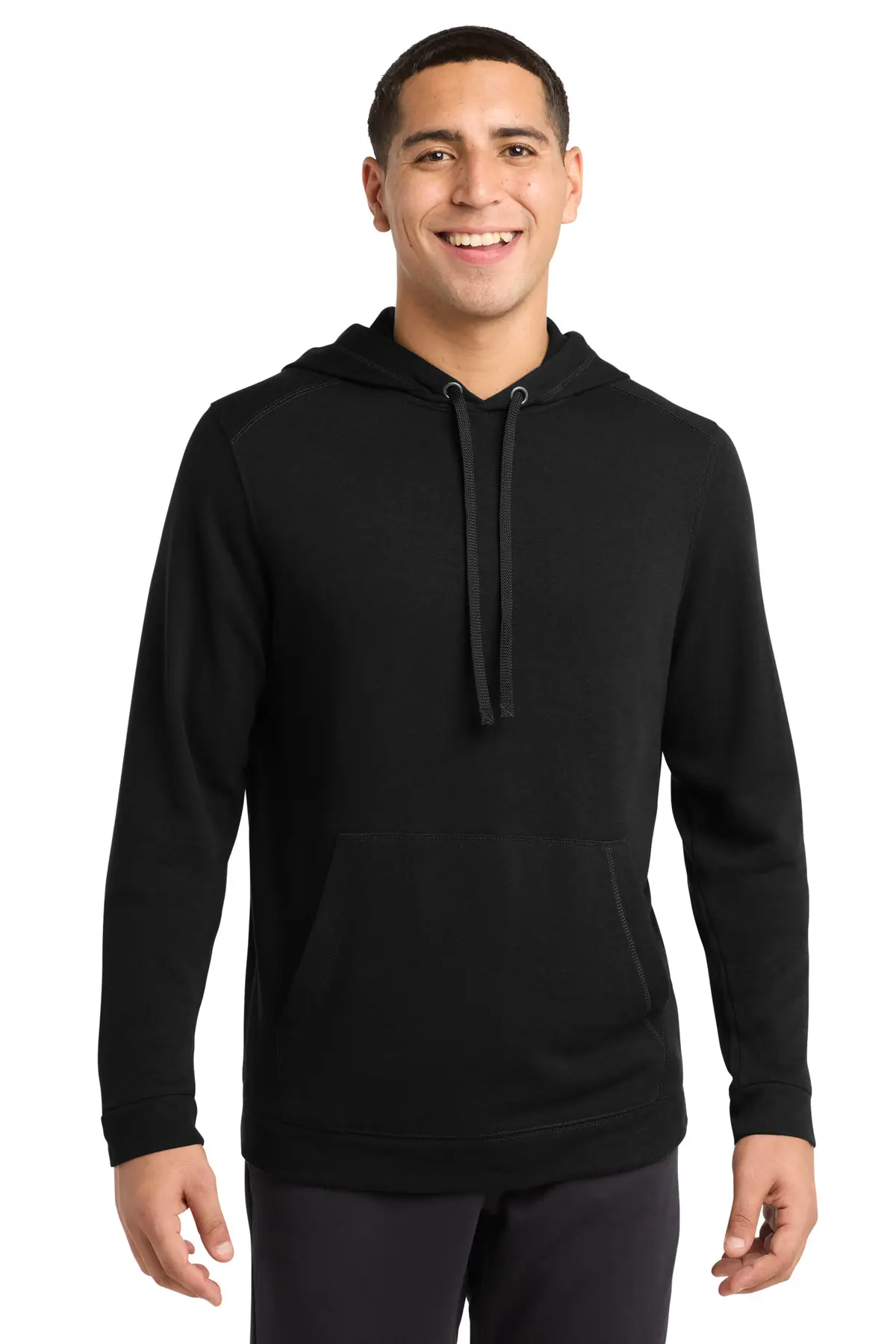 Sport-Tek PosiCharge Tri-Blend Wicking Fleece Hooded Pullover. in Black Triad Solid