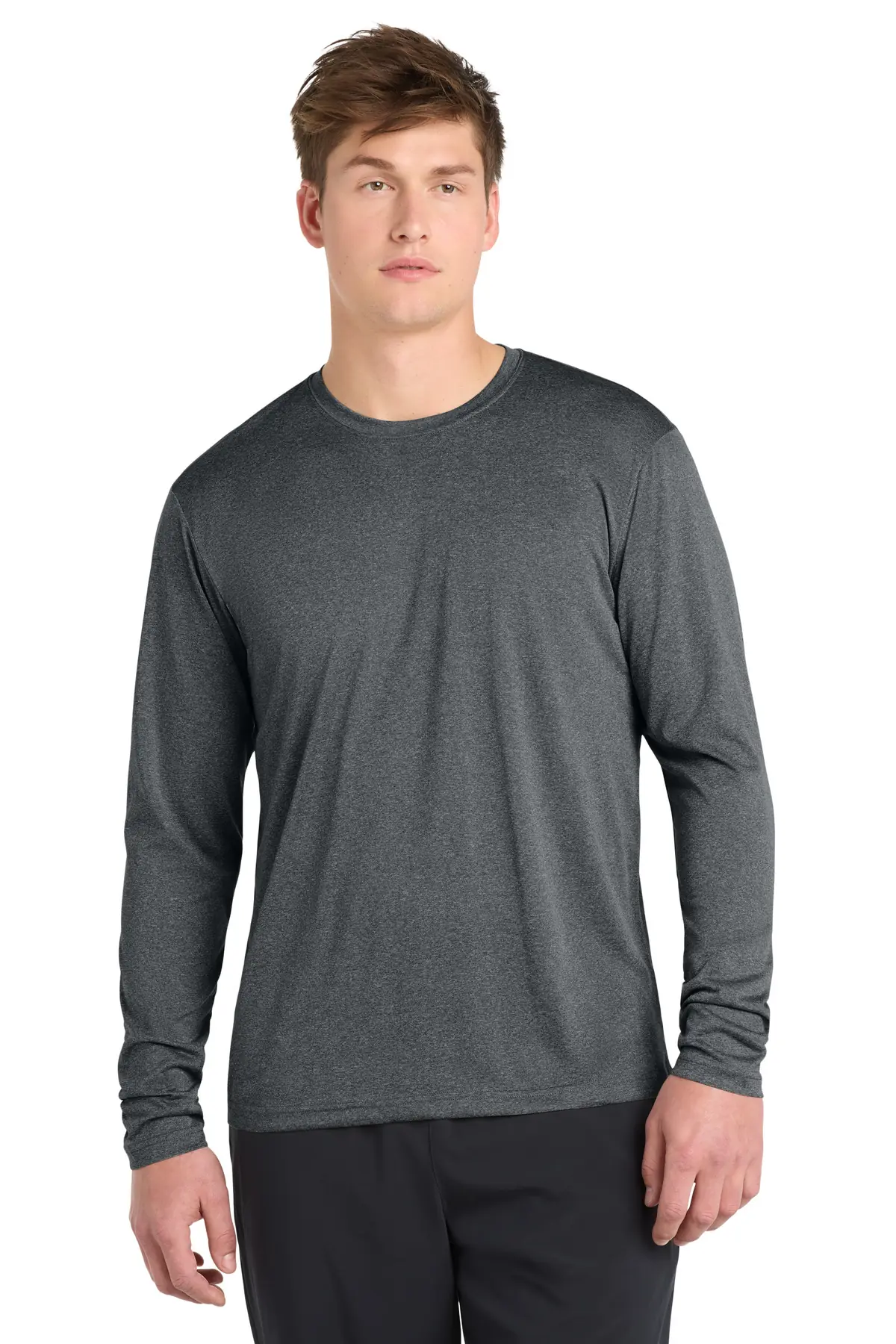 Sport-Tek Long Sleeve Heather Contender Tee. in Graphite Heather