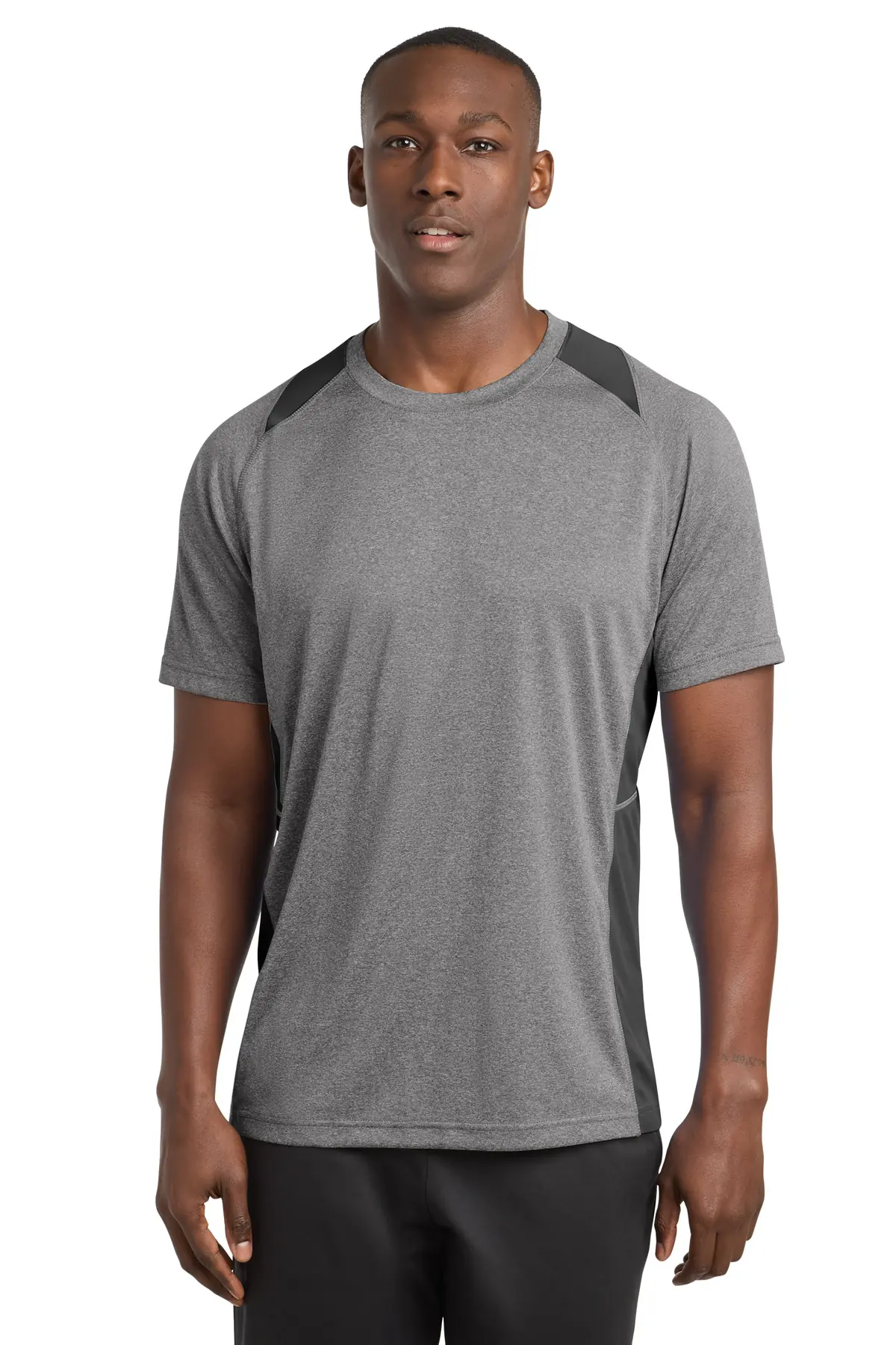 Sport-Tek Heather Colorblock Contender Tee. in Vintage Heather/ Black