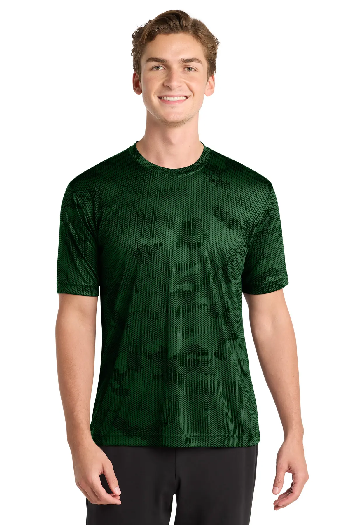 Sport-Tek CamoHex Tee. in Forest Green
