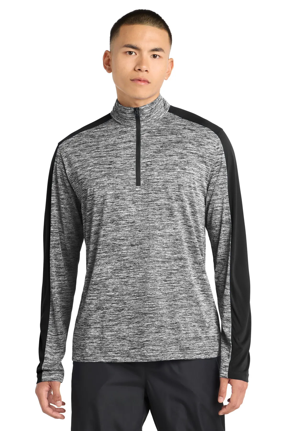 Sport-Tek PosiCharge Electric Heather Colorblock 1/4-Zip Pullover. in Black Electric/ Black