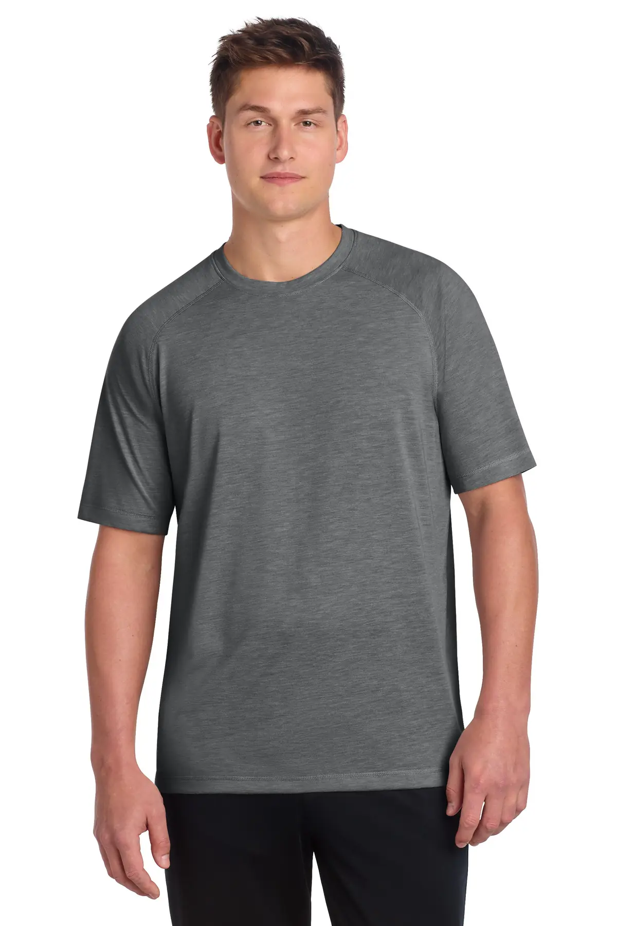 Sport-Tek PosiCharge Tri-Blend Wicking Raglan Tee. in Dark Grey Heather
