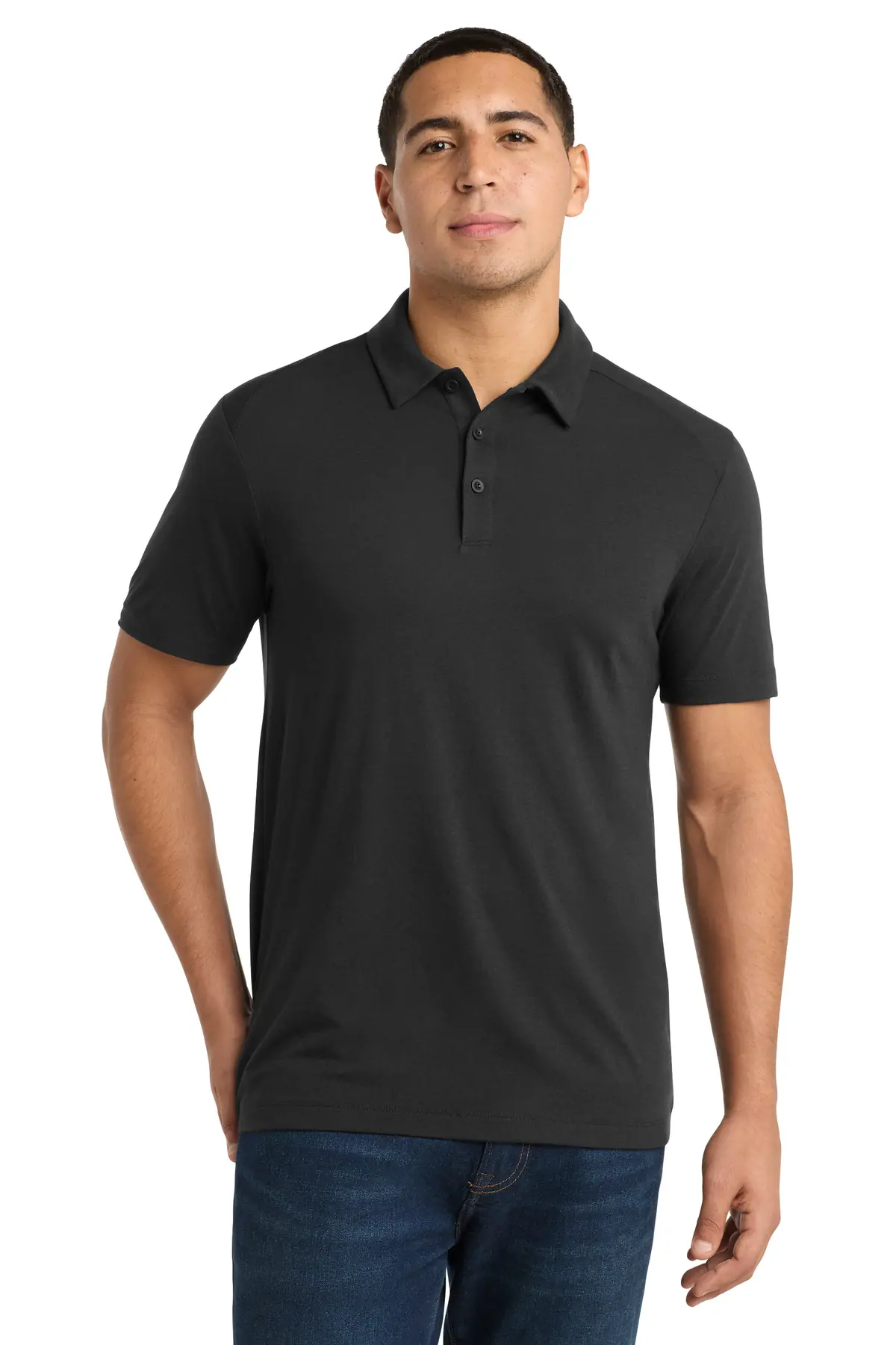 Sport-Tek PosiCharge Tri-Blend Wicking Polo. in Black Triad Solid