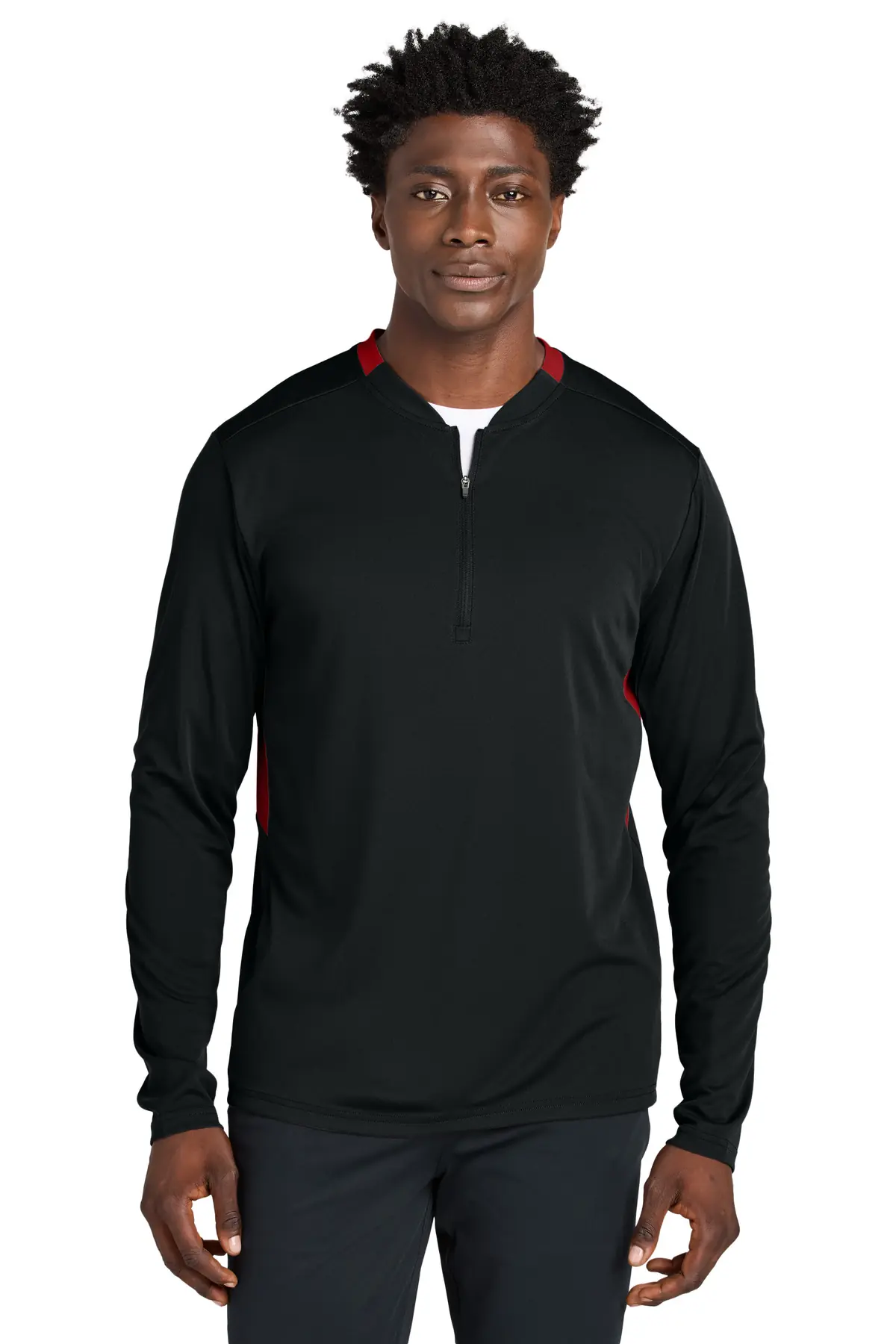 Sport-Tek Club 1/4-Zip Pullover in Black/ Deep Red