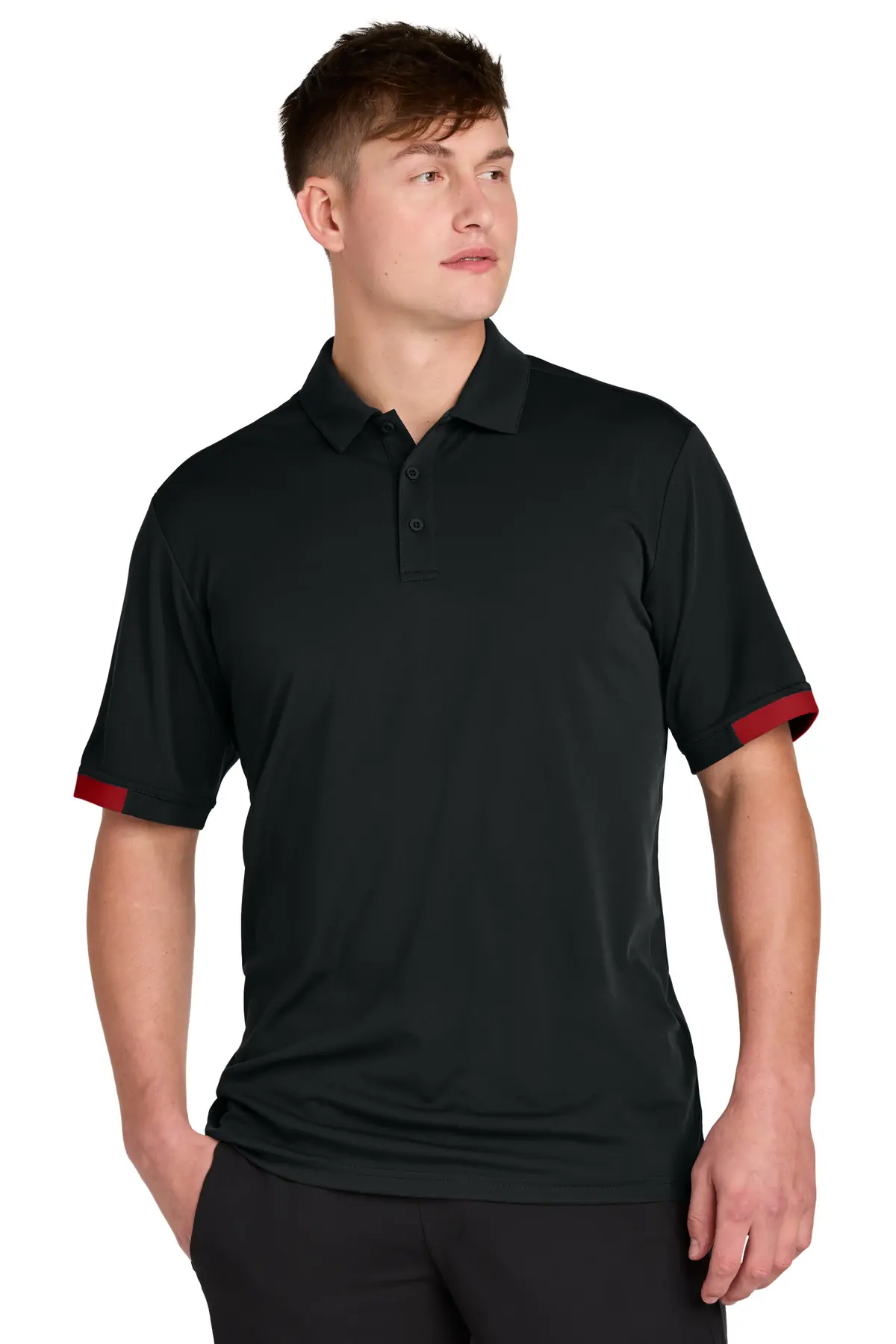 Sport-Tek Club Colorblock Polo in Black/ Deep Red