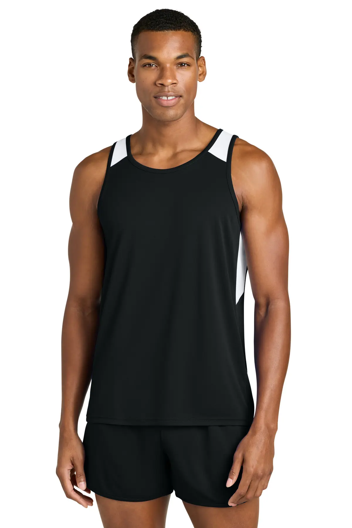 Sport-Tek Club Track Tank in Black/ White