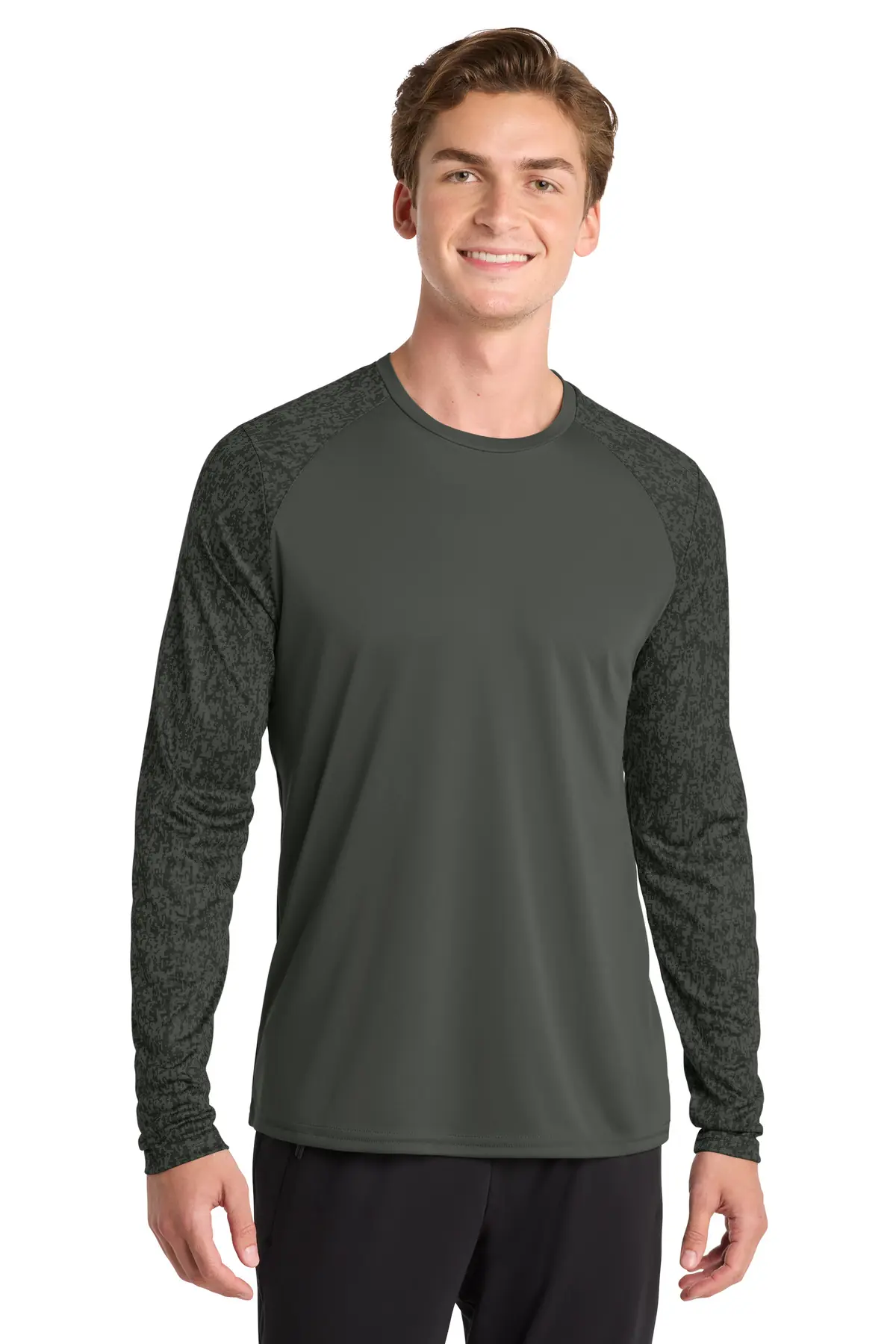 Sport-Tek Long Sleeve Digi Camo Tee. in Black