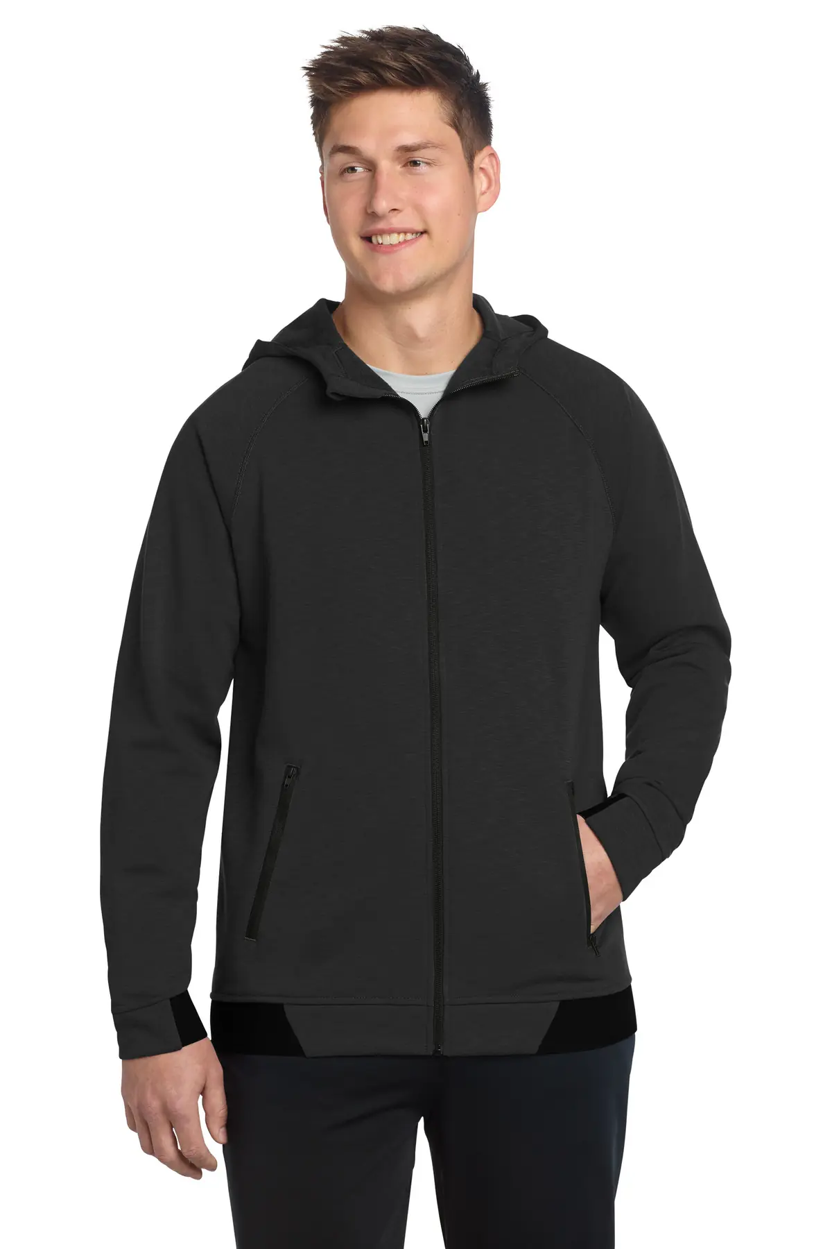 Sport-Tek PosiCharge Strive Hooded Full-Zip in Black