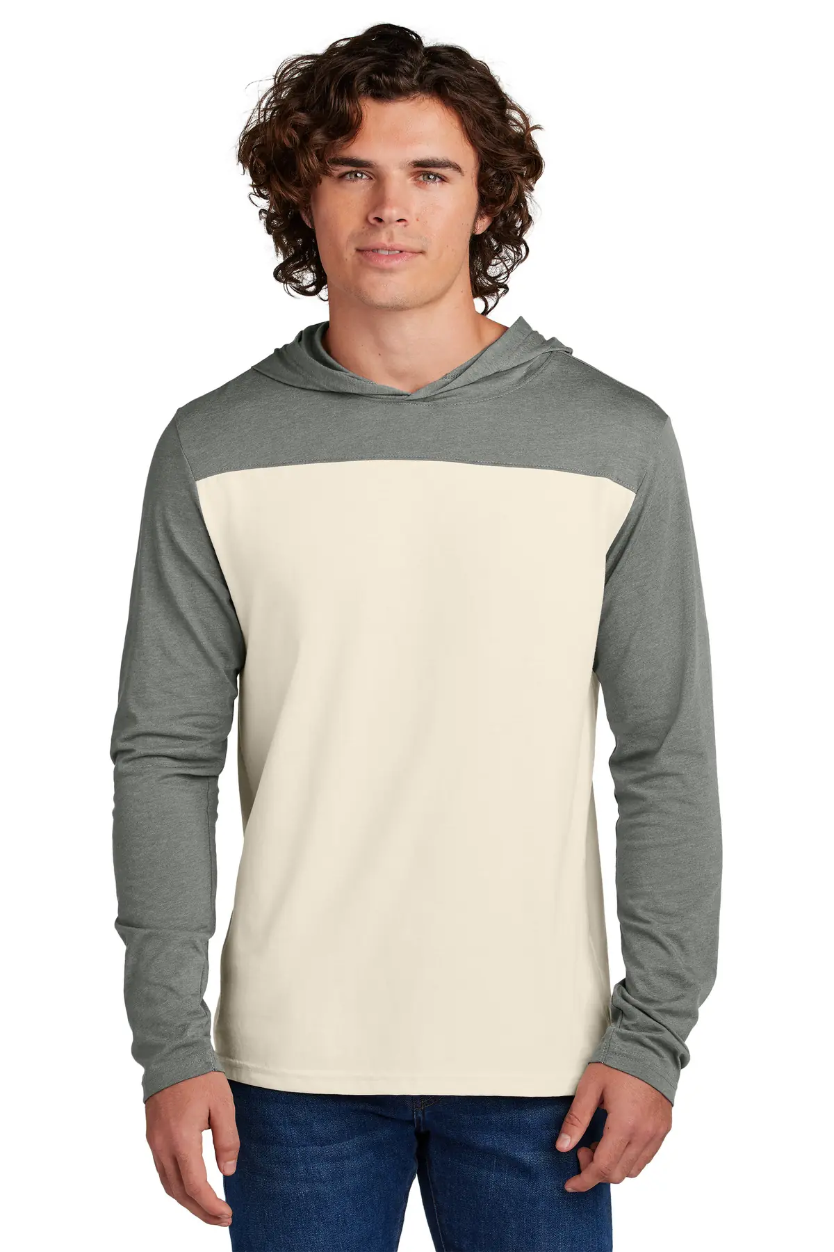 Sport-Tek Halftime Long Sleeve Hoodie in Vintage Heather/ Ecru