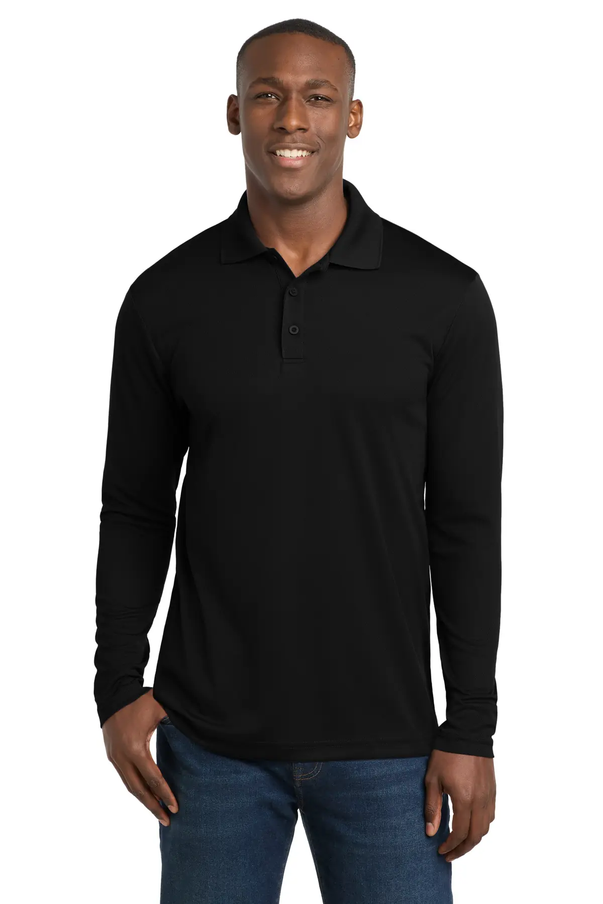 Sport-Tek PosiCharge RacerMesh Long Sleeve Polo. in Black