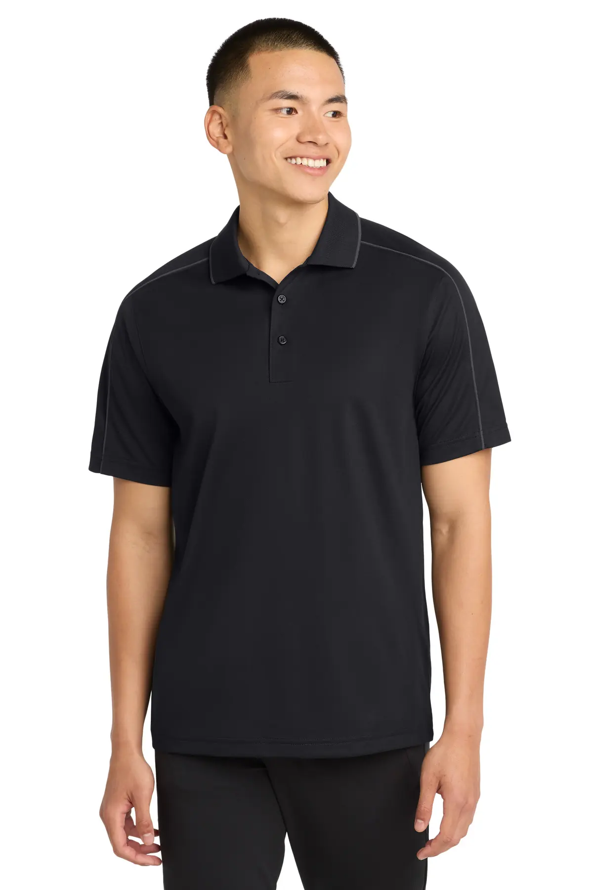 Sport-Tek Micropique Sport-Wick Piped Polo. in Black/ Iron Grey