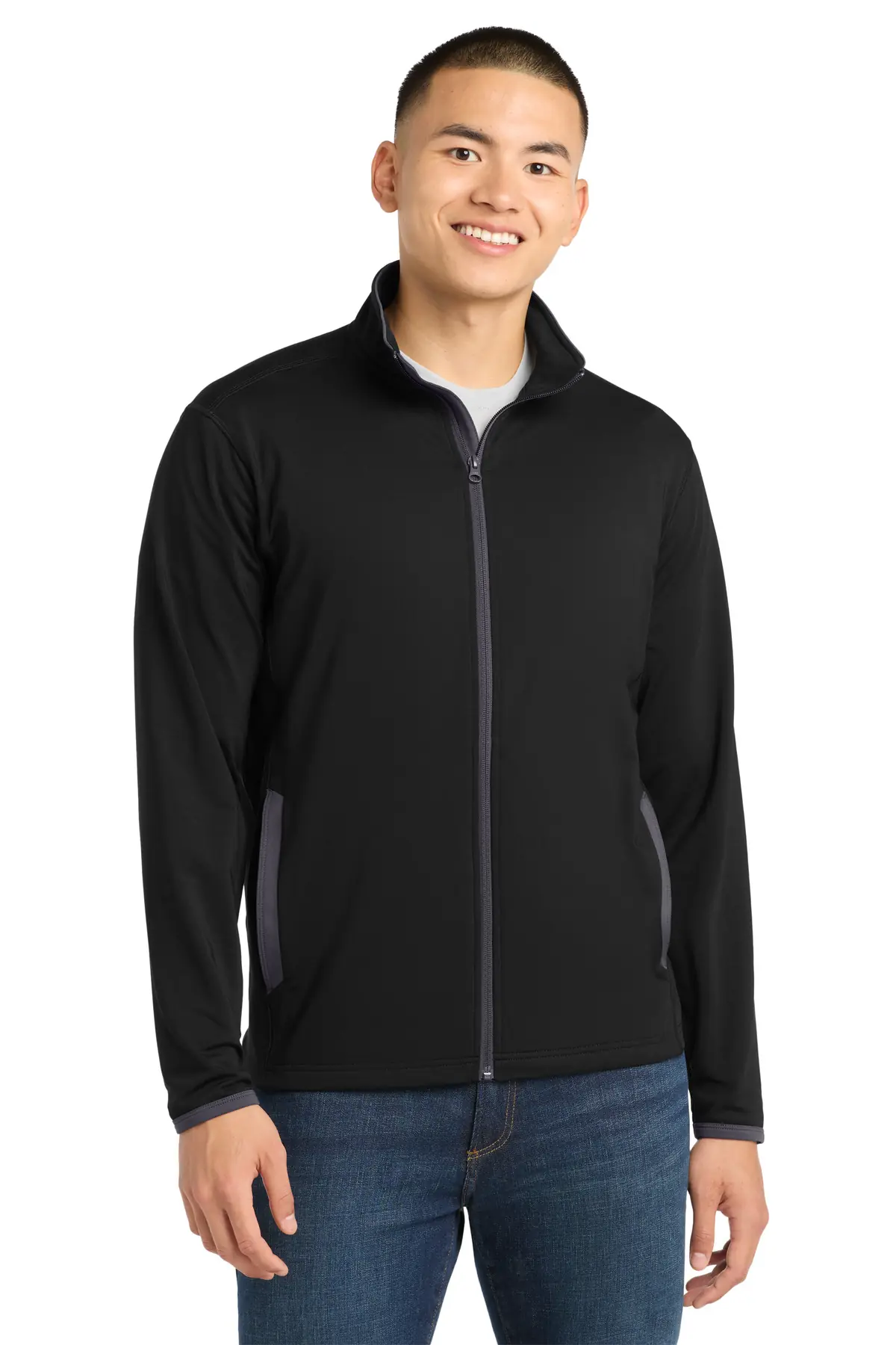 Sport-Tek Sport-Wick Stretch Contrast Full-Zip Jacket. in Black/ Charcoal Grey
