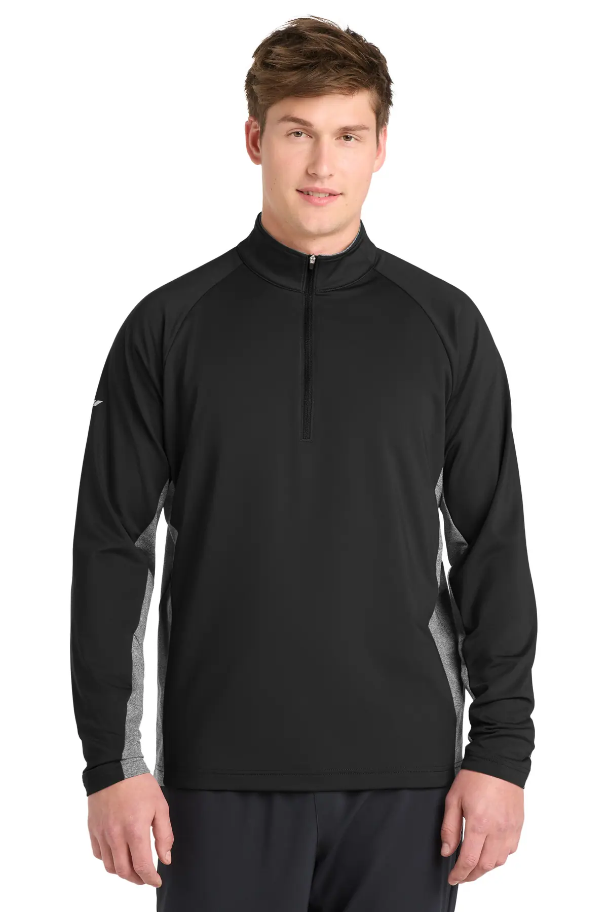 Sport-Tek Sport-Wick Stretch Contrast 1/4-Zip Pullover. in Black/ Charcoal Grey Heather