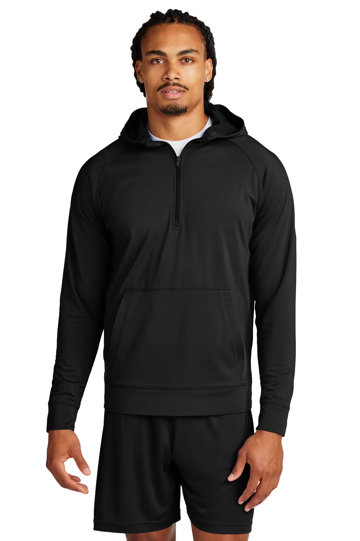 Sport-Tek Sport-Wick Stretch 1/2-Zip Hoodie in Black