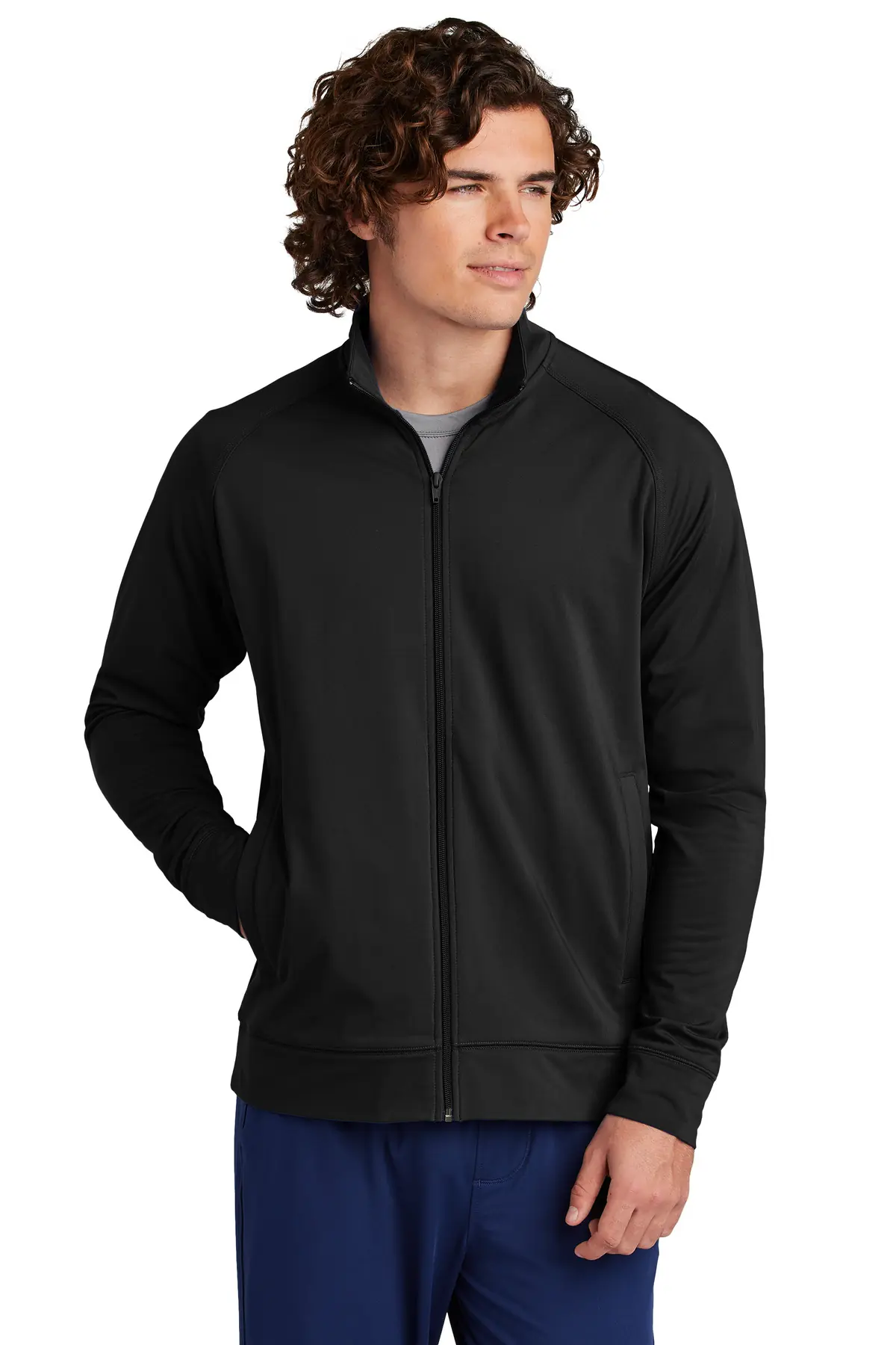Sport-Tek Sport-Wick Stretch Full-Zip Cadet Jacket in Black