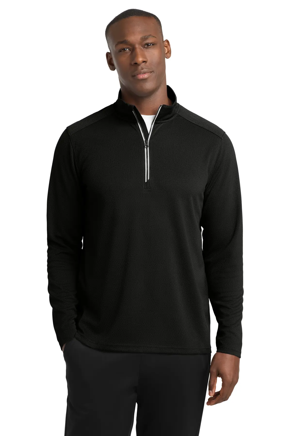 Sport-Tek Sport-Wick Textured 1/4-Zip Pullover. in Black