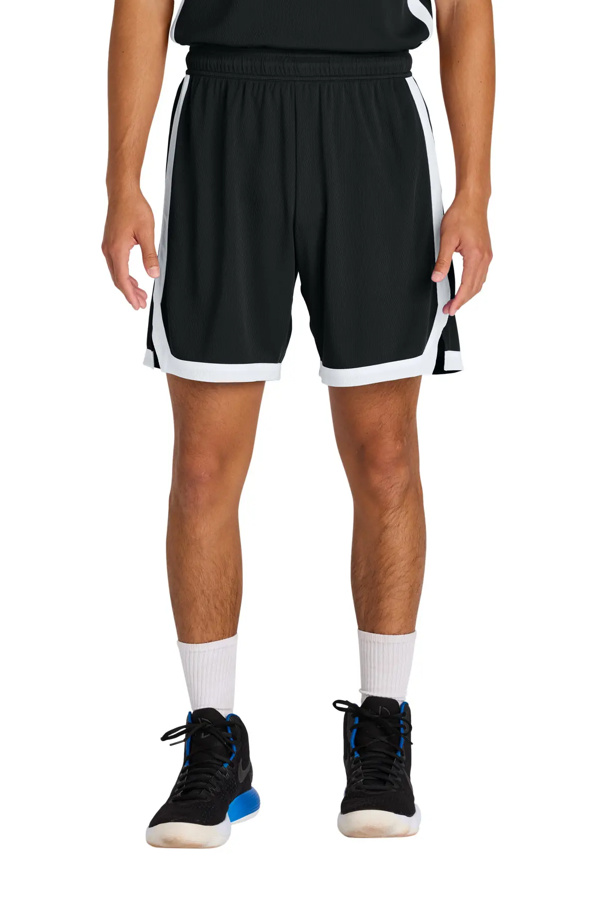 Sport-Tek Rival Basketball 7 Short in Black/ White